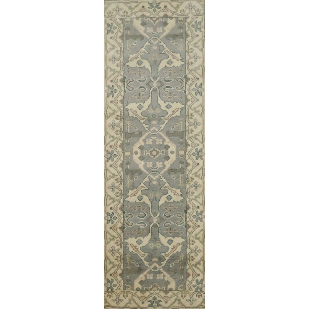 Hand Knotted Oriental 100 Wool Carpet Transitional Floral Blues Runner Rug 7 11 X 2 7