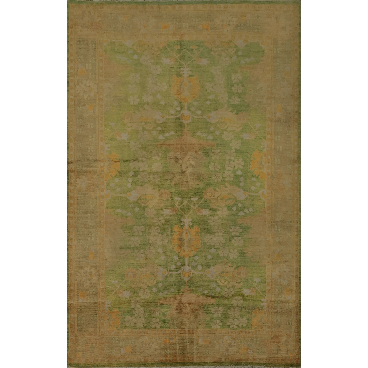 Hand Knotted Oriental 100 Wool Carpet Transitional Floral Green Oushak Area Rug 8 5 X 5 11