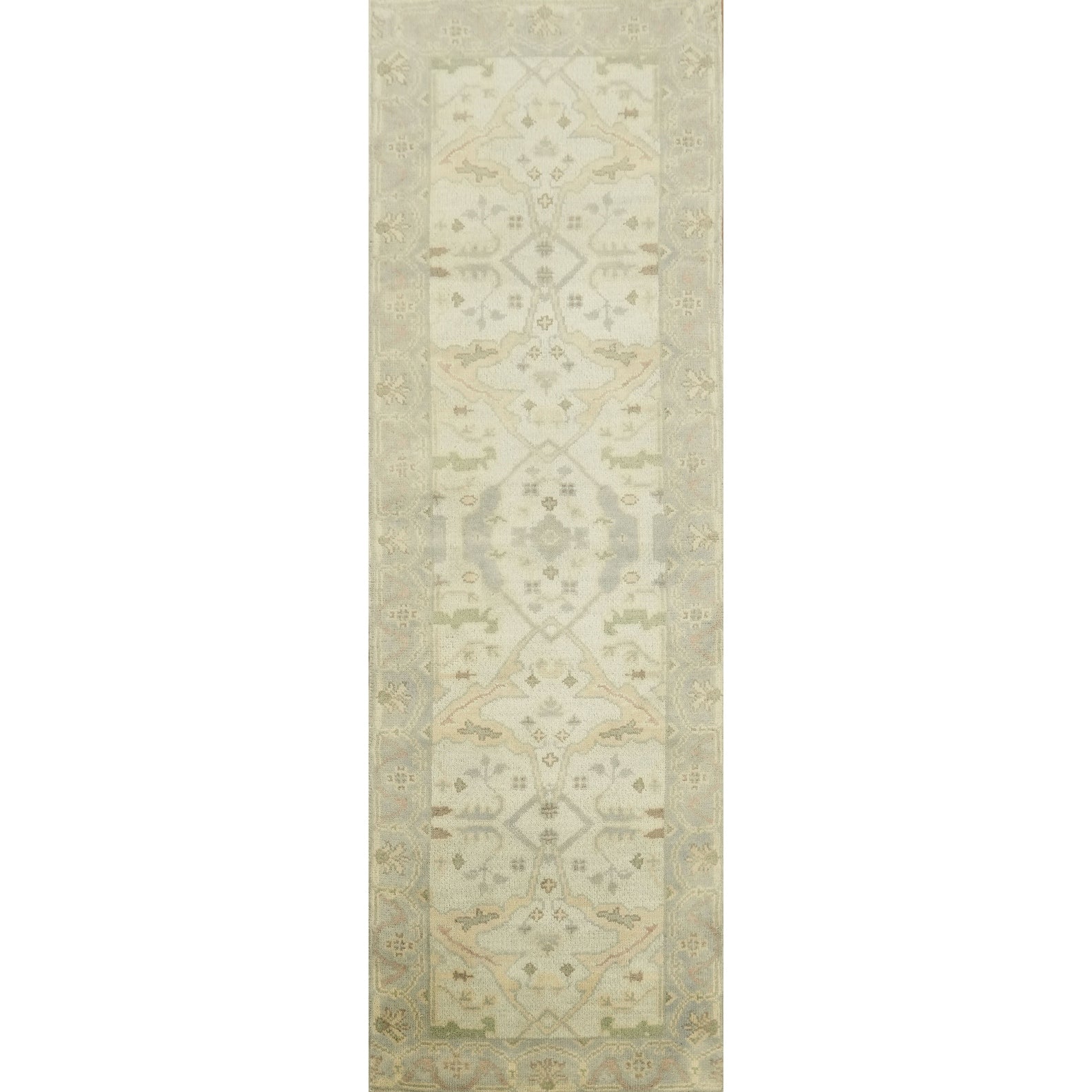 Hand Knotted Oriental 100 Wool Carpet Transitional Green Oushak Runner Rug 7 8 X 2 6
