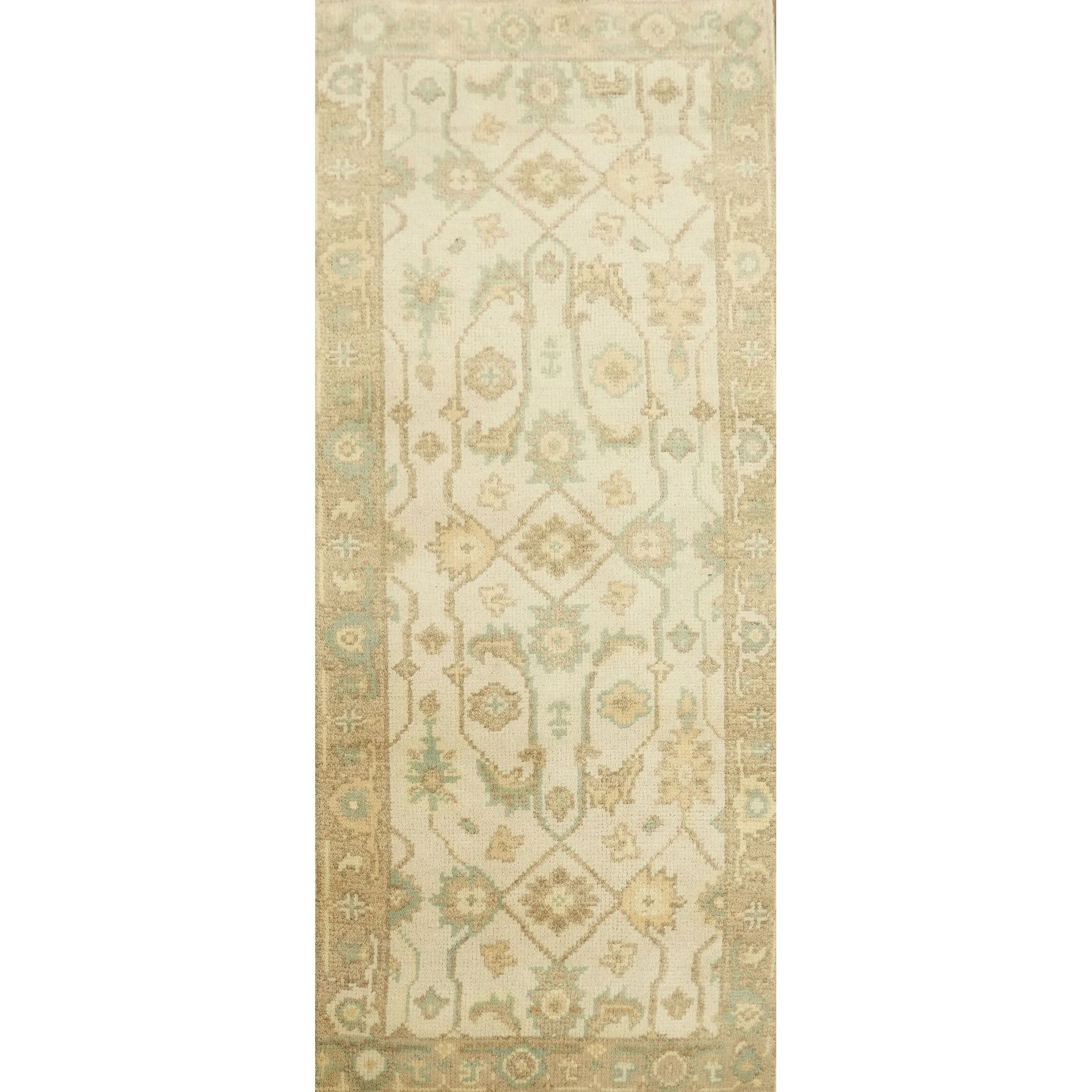 Hand Knotted Oriental 100 Wool Carpet Transitional Ivories Oushak Runner Rug 5 11 X 2 6