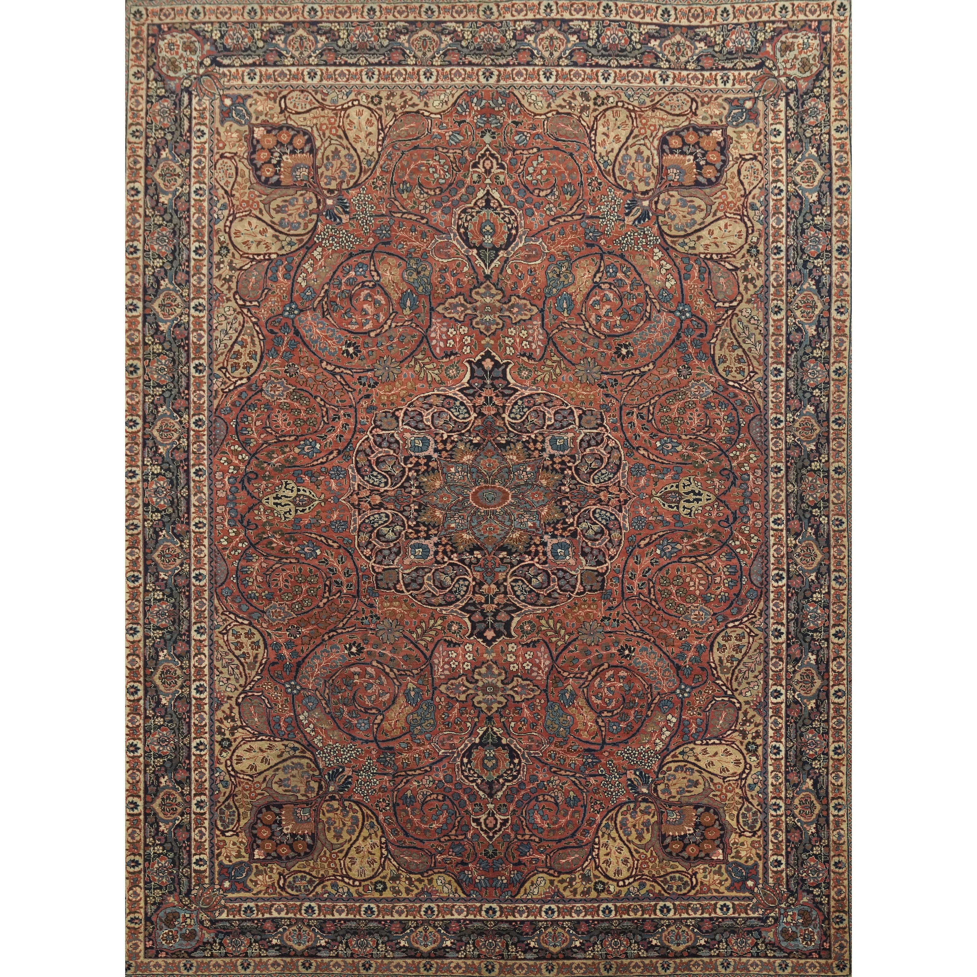 Hand Knotted Oriental 100 Wool Traditional Floral Oranges Rust Mashad Rug 10 9 X 8 0