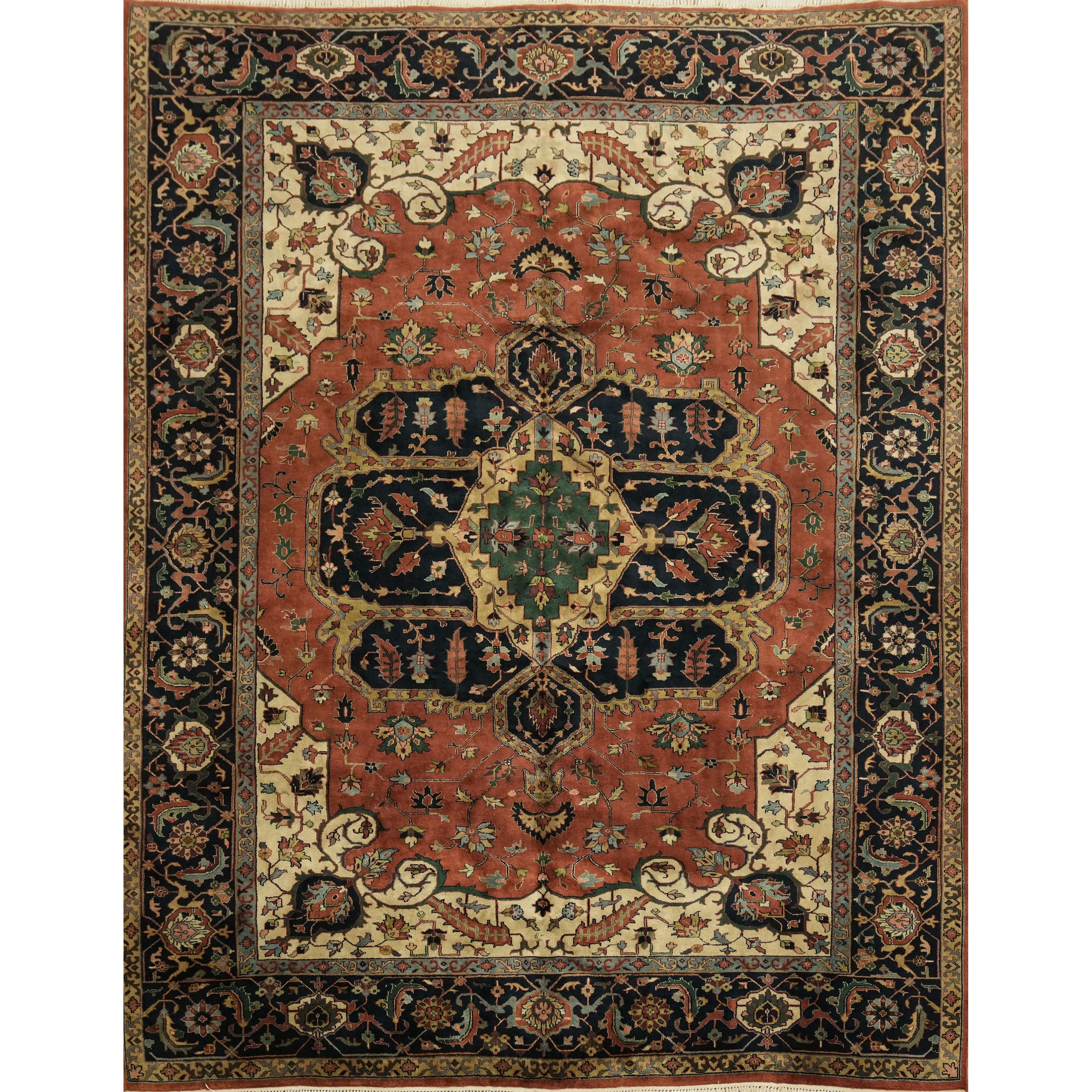 Hand Knotted Oriental Traditional Medallion Multi Colored Heriz Area Rug 11 9 X 9 1