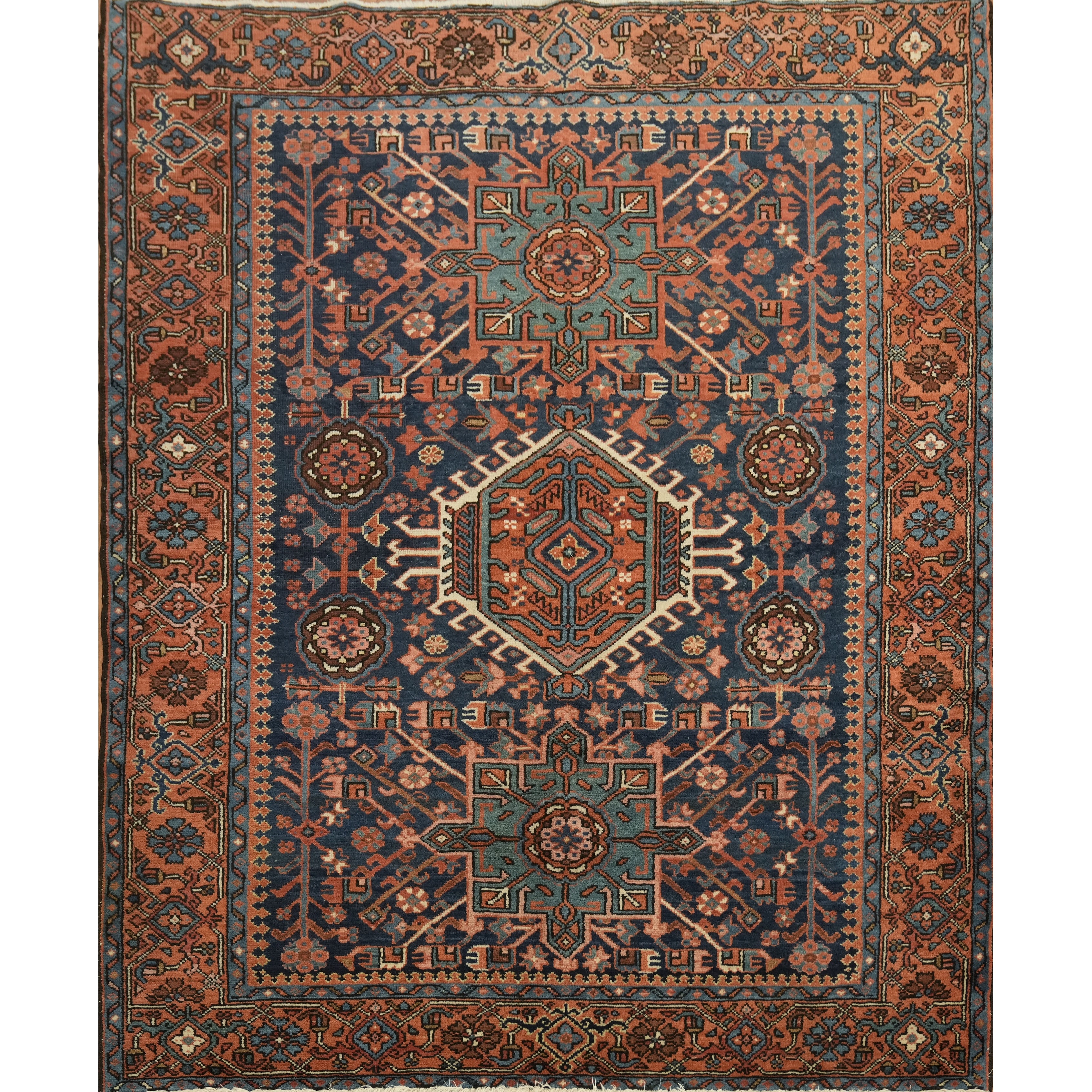 Hand Knotted Oriental Traditional Medallion Navy Blue Gharajeh Area Rug 6 0 X 4 11