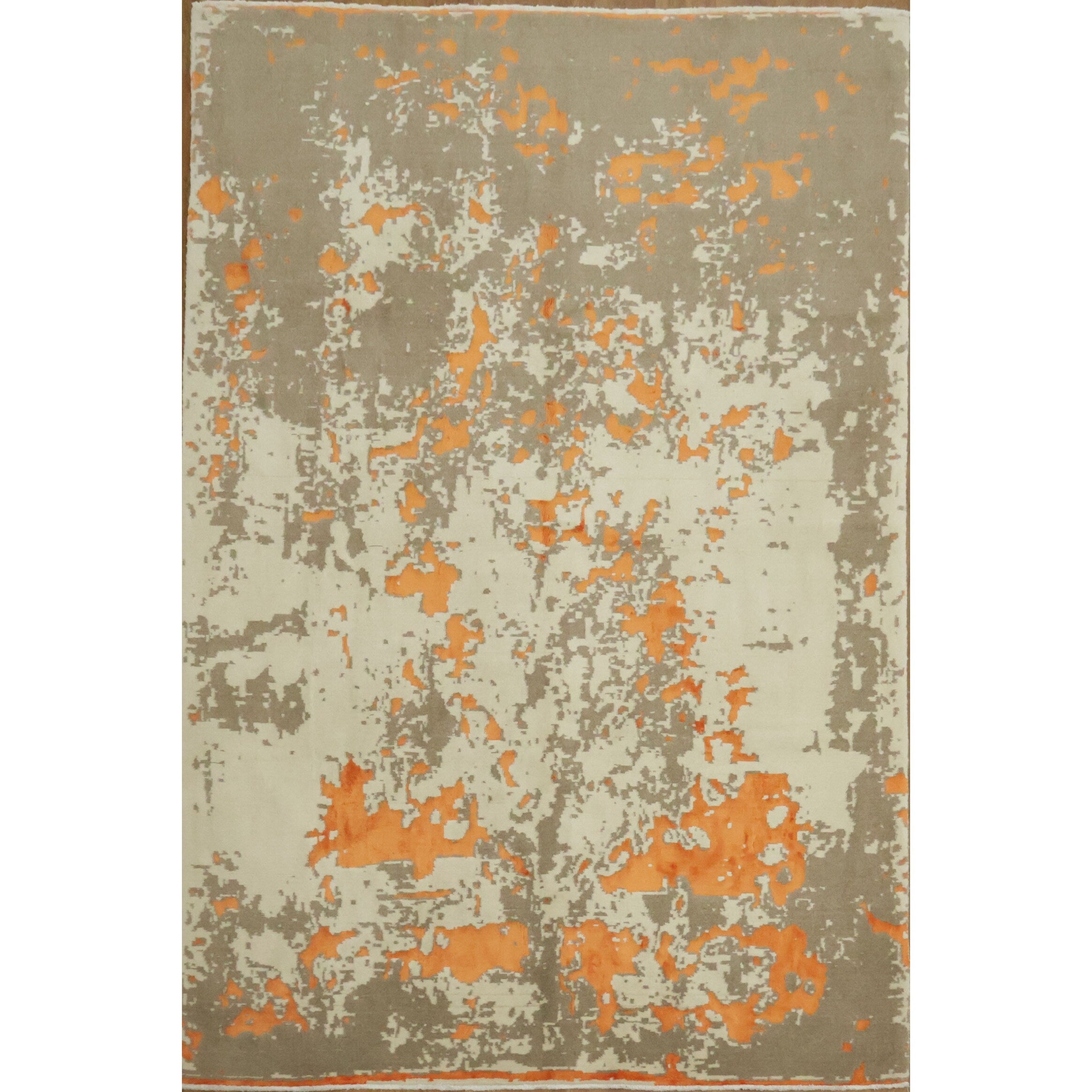 Hand Knotted Oriental Wool Carpet Modern Beige Ivories Abstract Area Rug 9 9 X 6 6