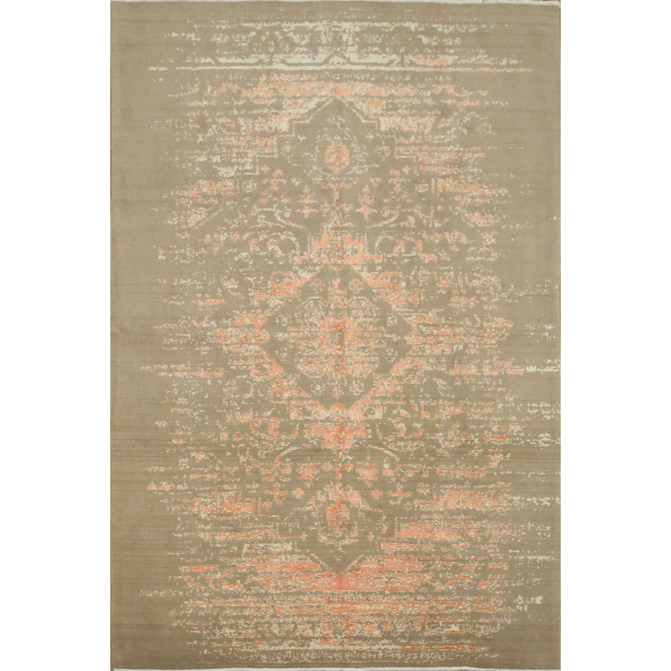 Hand Knotted Oriental Wool Carpet Modern Beige Ivories Abstract Area Rug 9 8 X 6 5