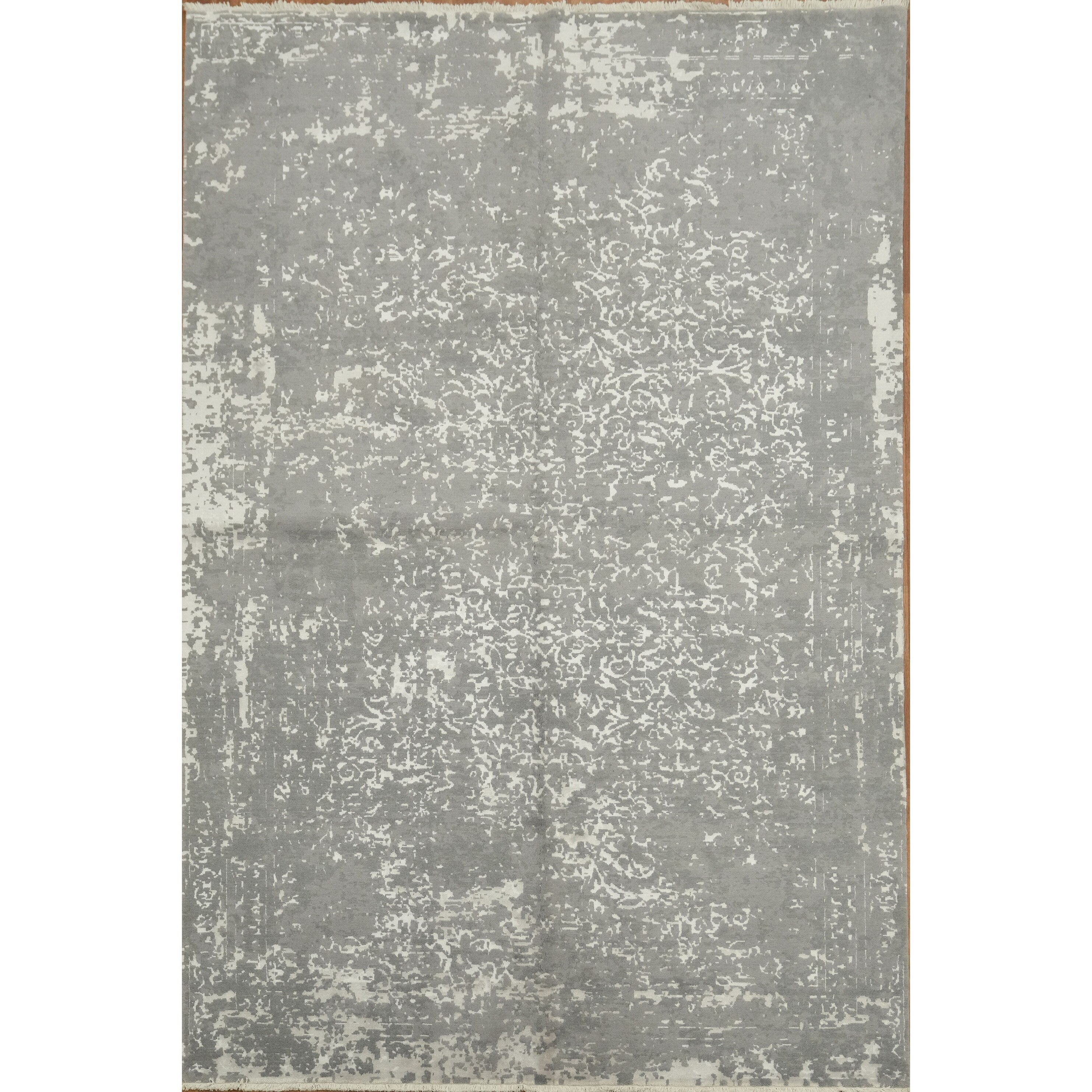 Hand Knotted Oriental Wool Carpet Modern Greys Charcoal Abstract Area Rug 9 7 X 6 7