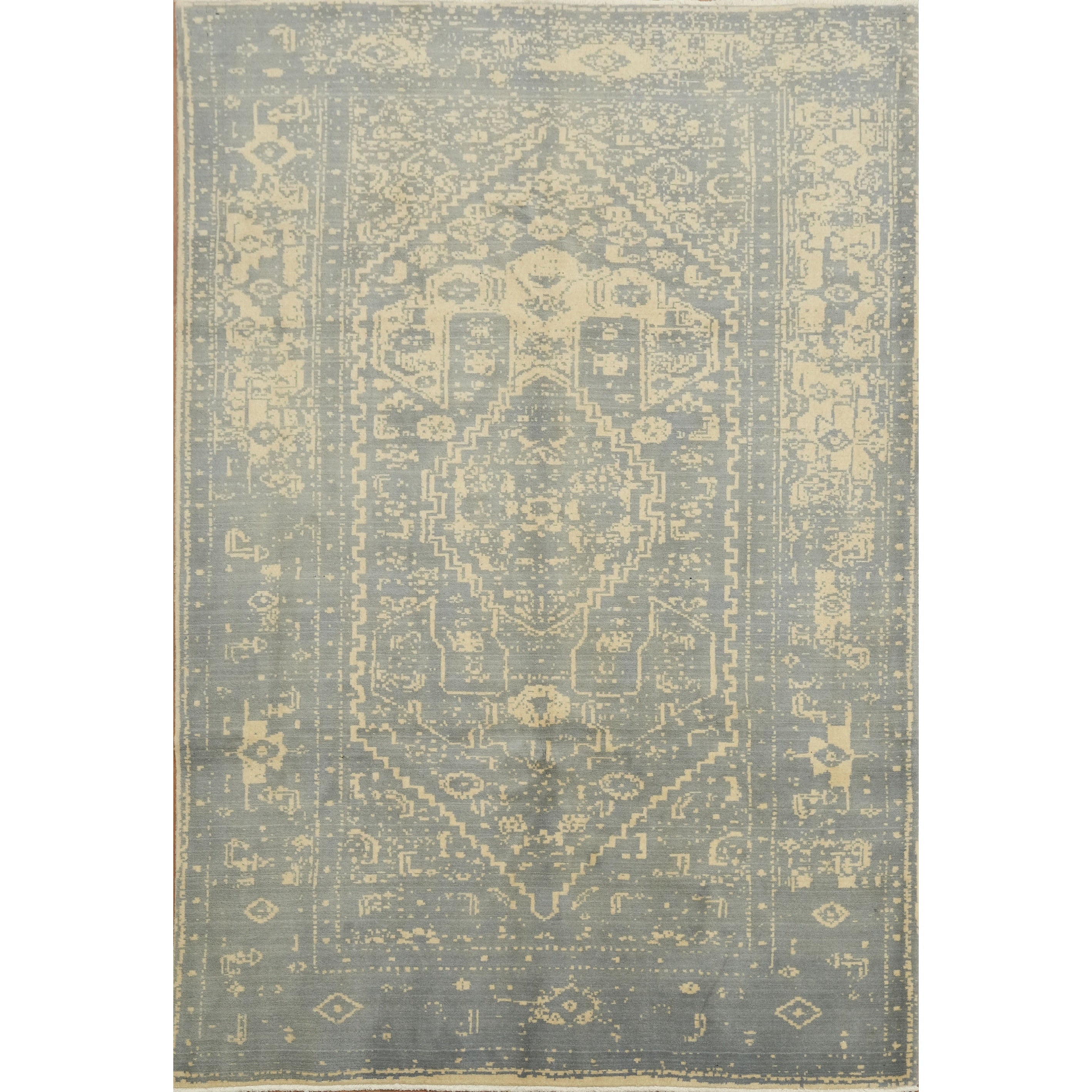 Hand Knotted Oriental Wool Carpet Modern Greys Charcoal Abstract Area Rug 9 6 X 6 6