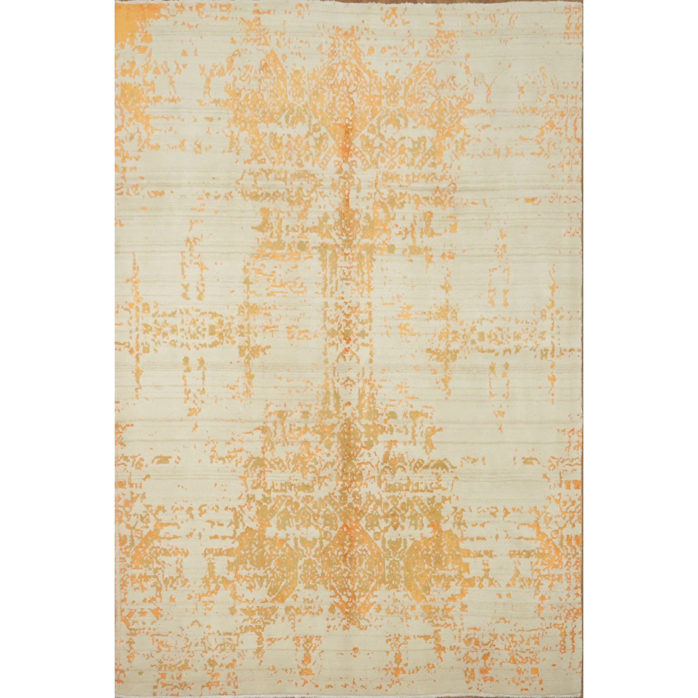Hand Knotted Oriental Wool Carpet Modern Oranges Rust Abstract Area Rug 9 8 X 6 6