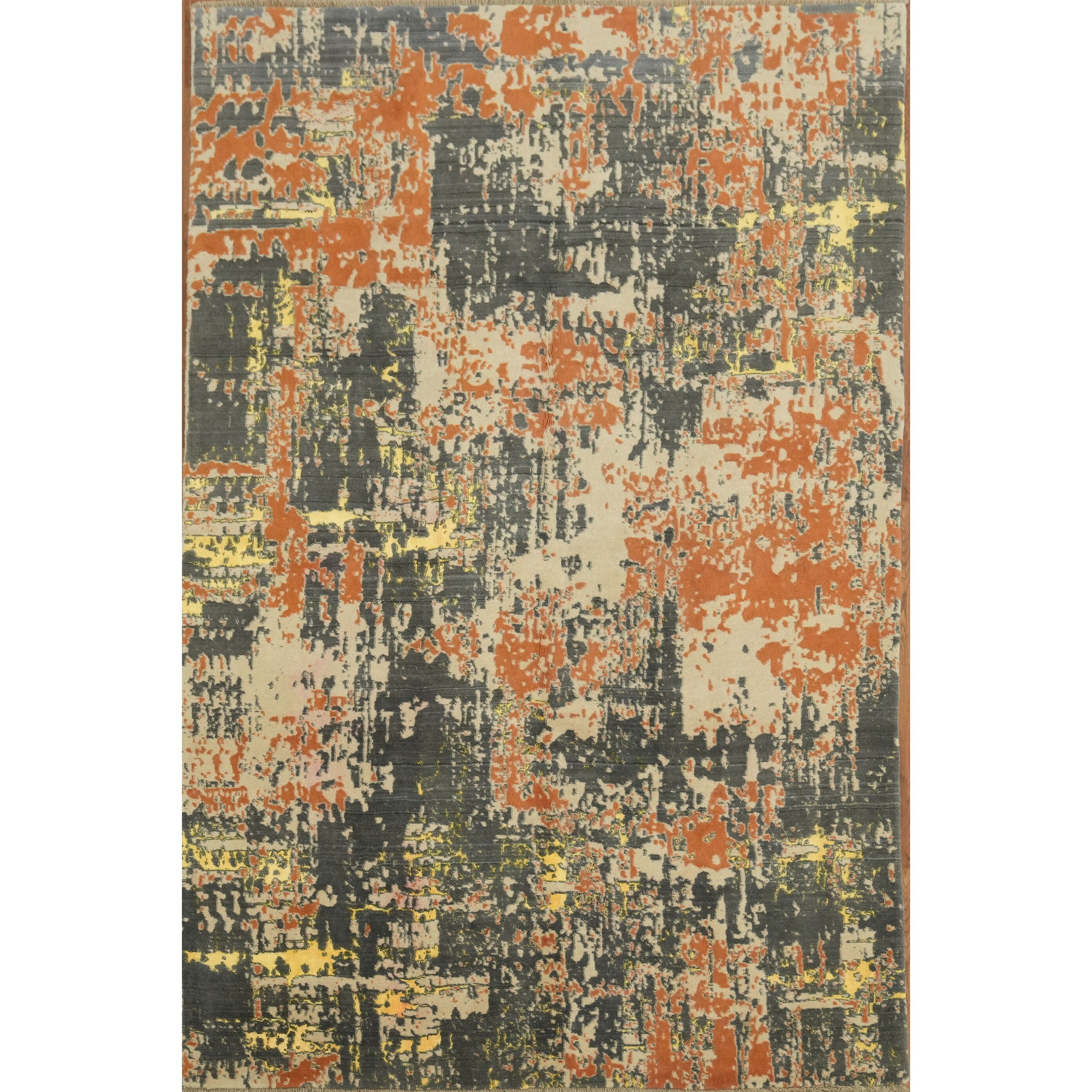 Hand Knotted Oriental Wool Carpet Modern Oranges Rust Abstract Area Rug 9 9 X 6 4