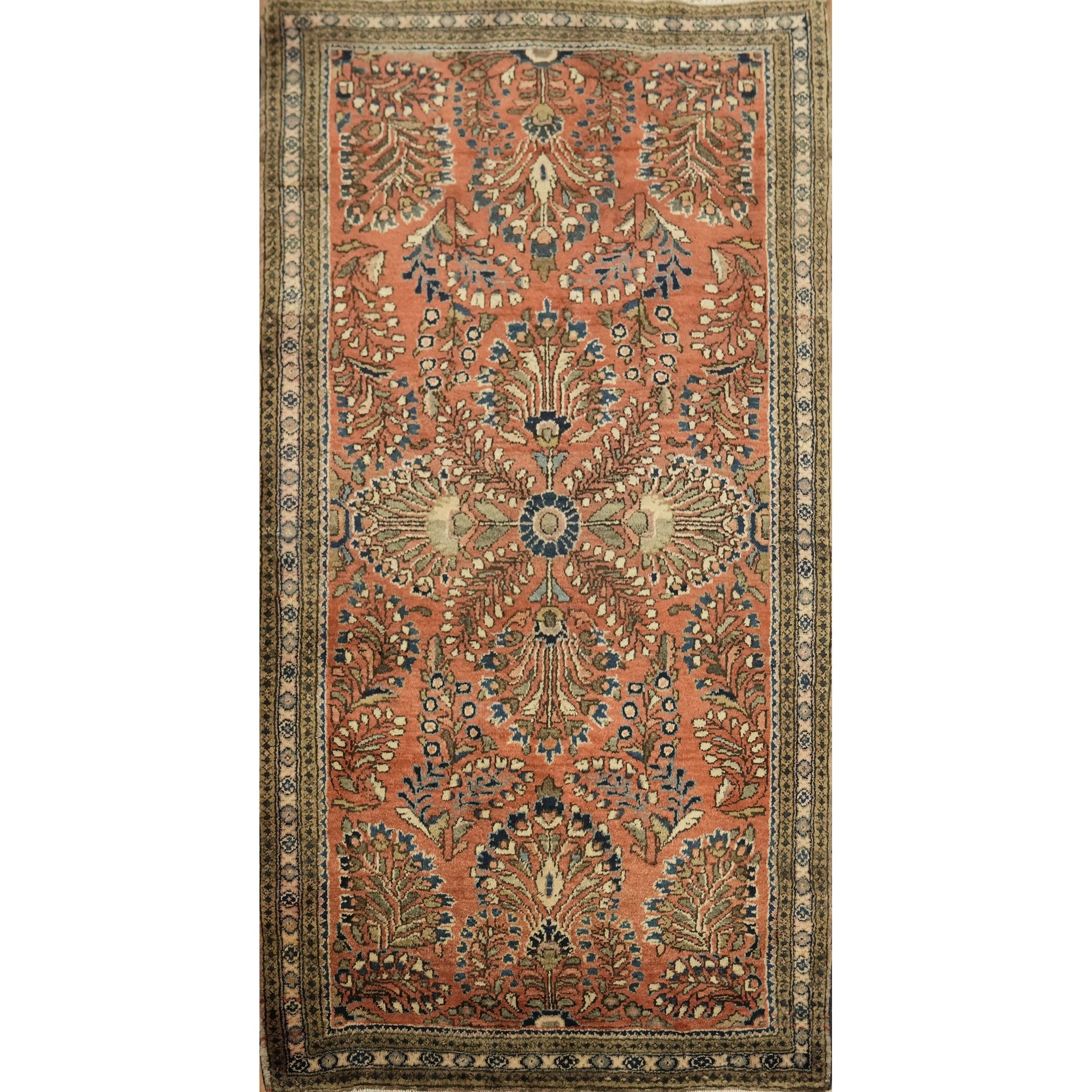 Hand Knotted Oriental Wool Carpet Traditional All Over Coral Sarouk Area Rug 4 9 X 2 6