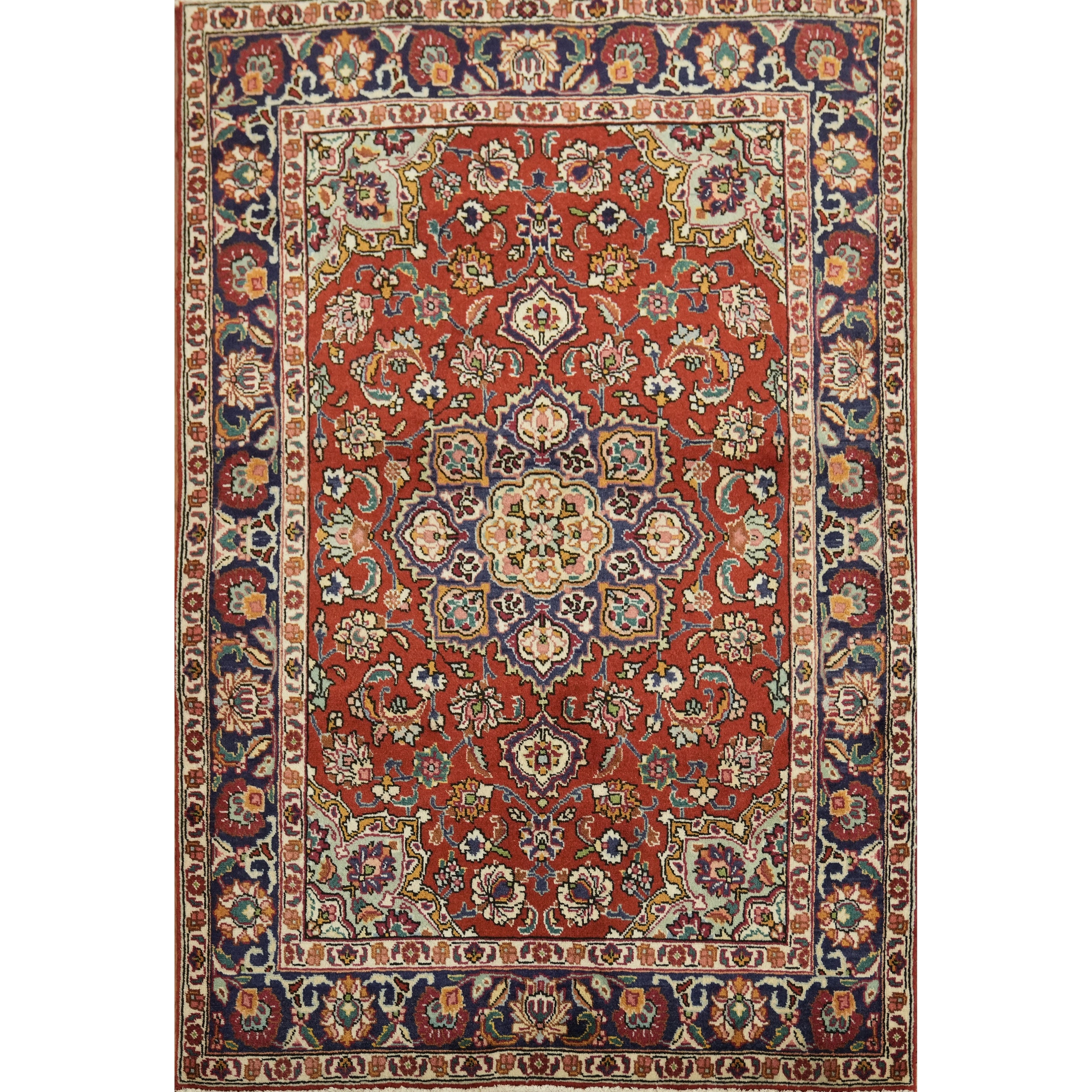 Hand Knotted Oriental Wool Carpet Traditional Floral Red Tabriz Area Rug 4 11 X 3 4