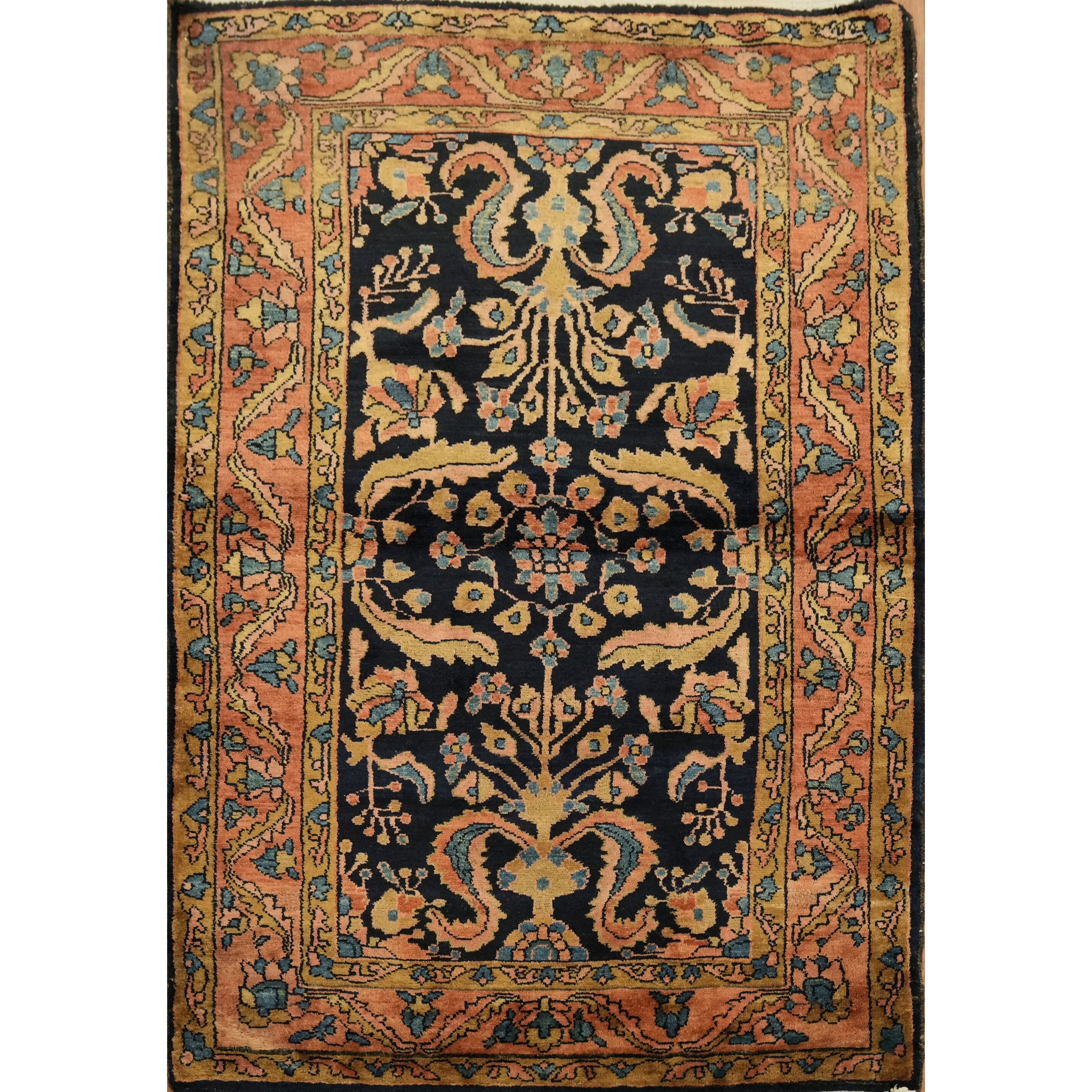 Hand Knotted Oriental Wool Carpet Traditional Navy Blue Blues Area Rug 4 10 X 3 4