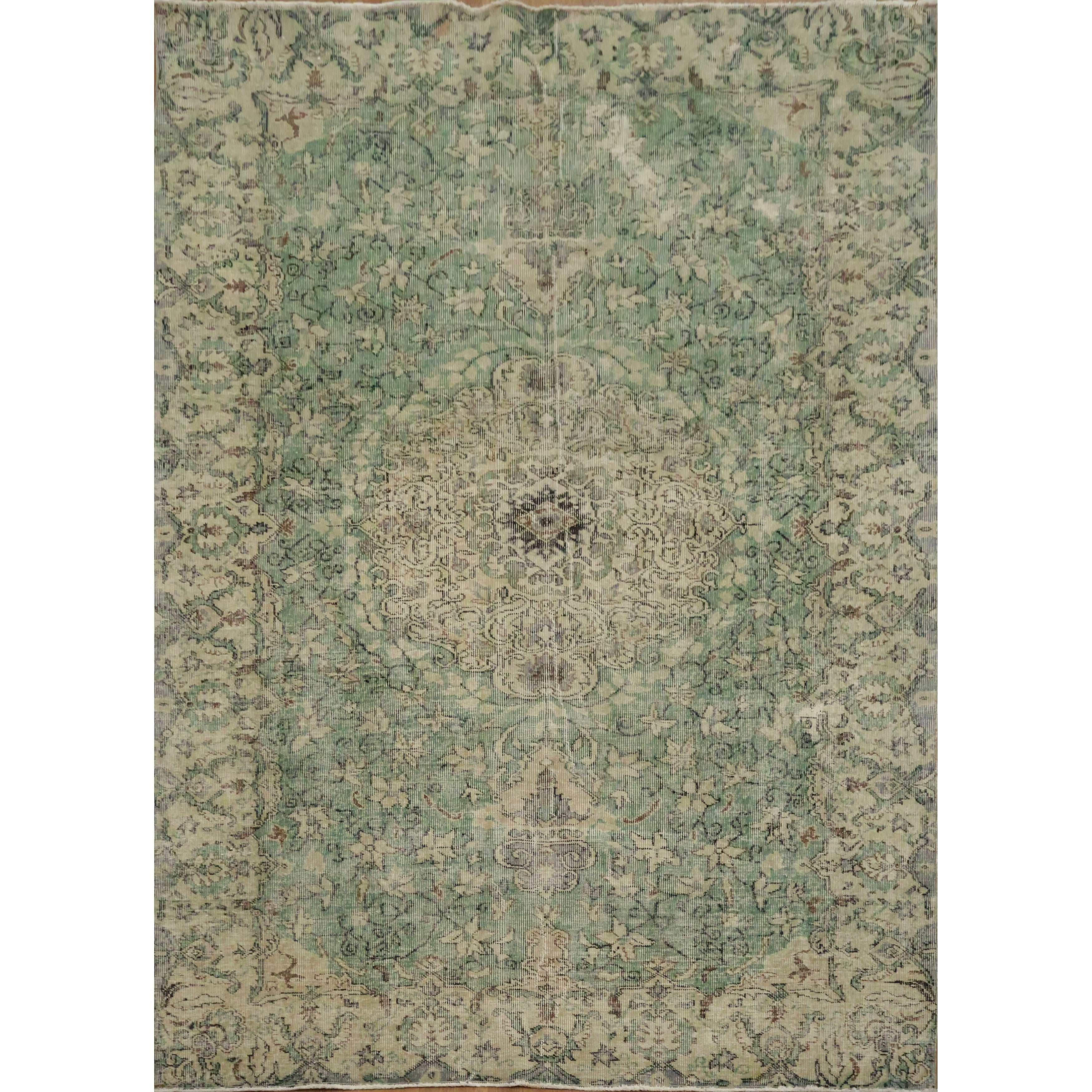 Hand Knotted Oriental Wool Carpet Transitional Green Anatolian Area Rug 8 10 X 6 4