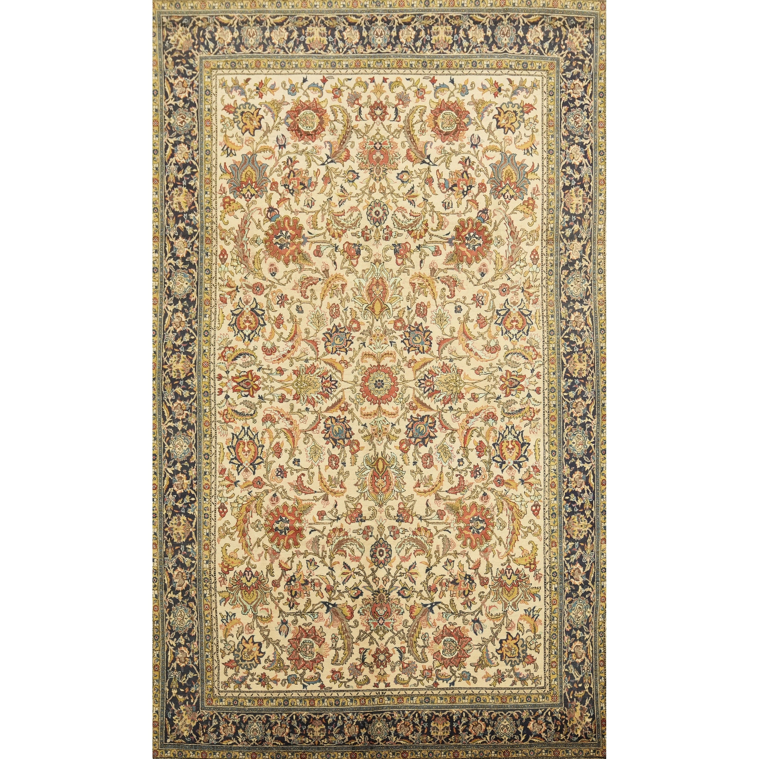 Hand Knotted Oriental Wool Silk Carpet Traditional All Over Beige Qum Area Rug 12 5 X 7 5