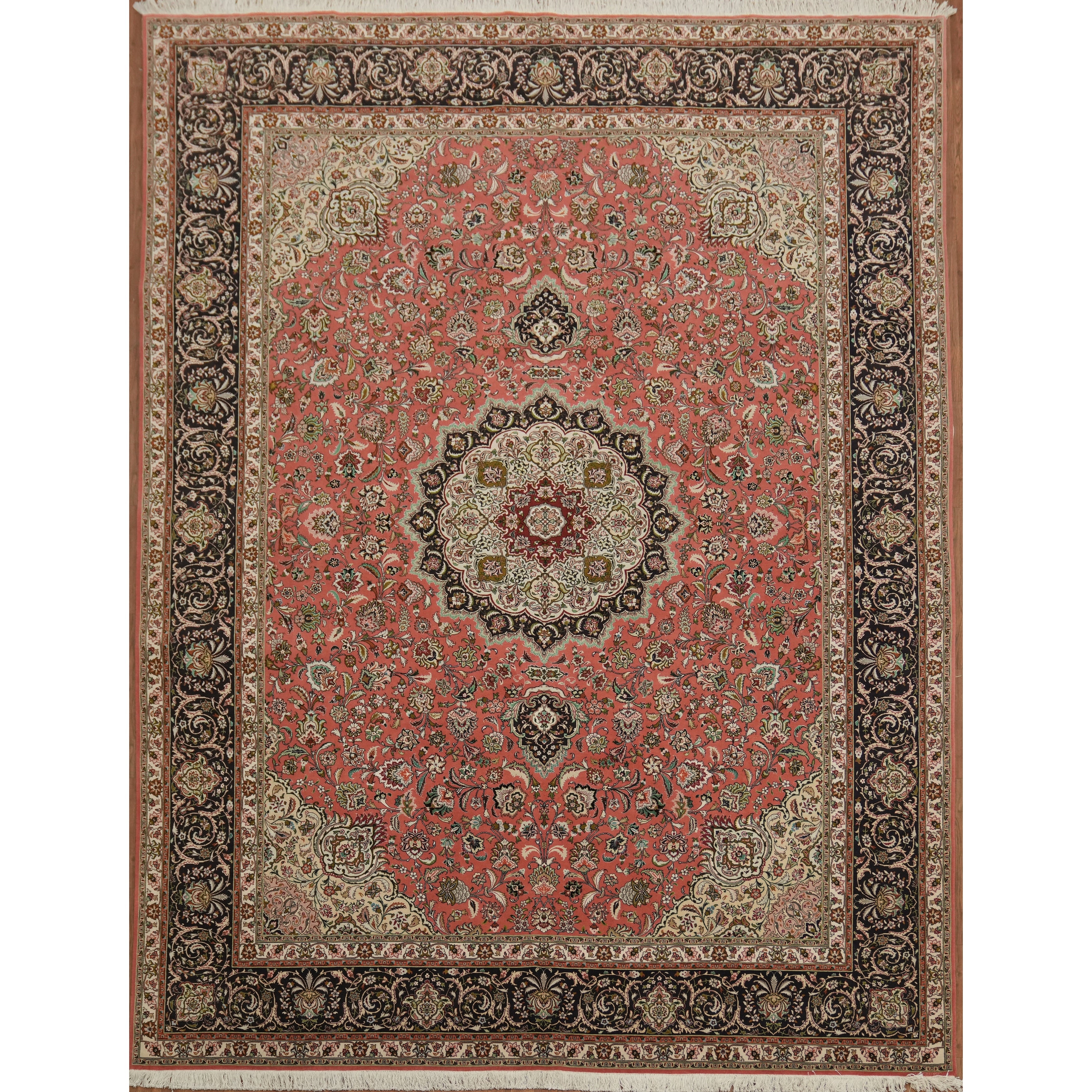 Hand Knotted Oriental Wool Silk Carpet Traditional Floral Red Tabriz Area Rug 13 0 X 9 10