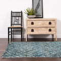Hand Knotted Teal Blue Transitional Wool Jute Area Rug 86 X 116