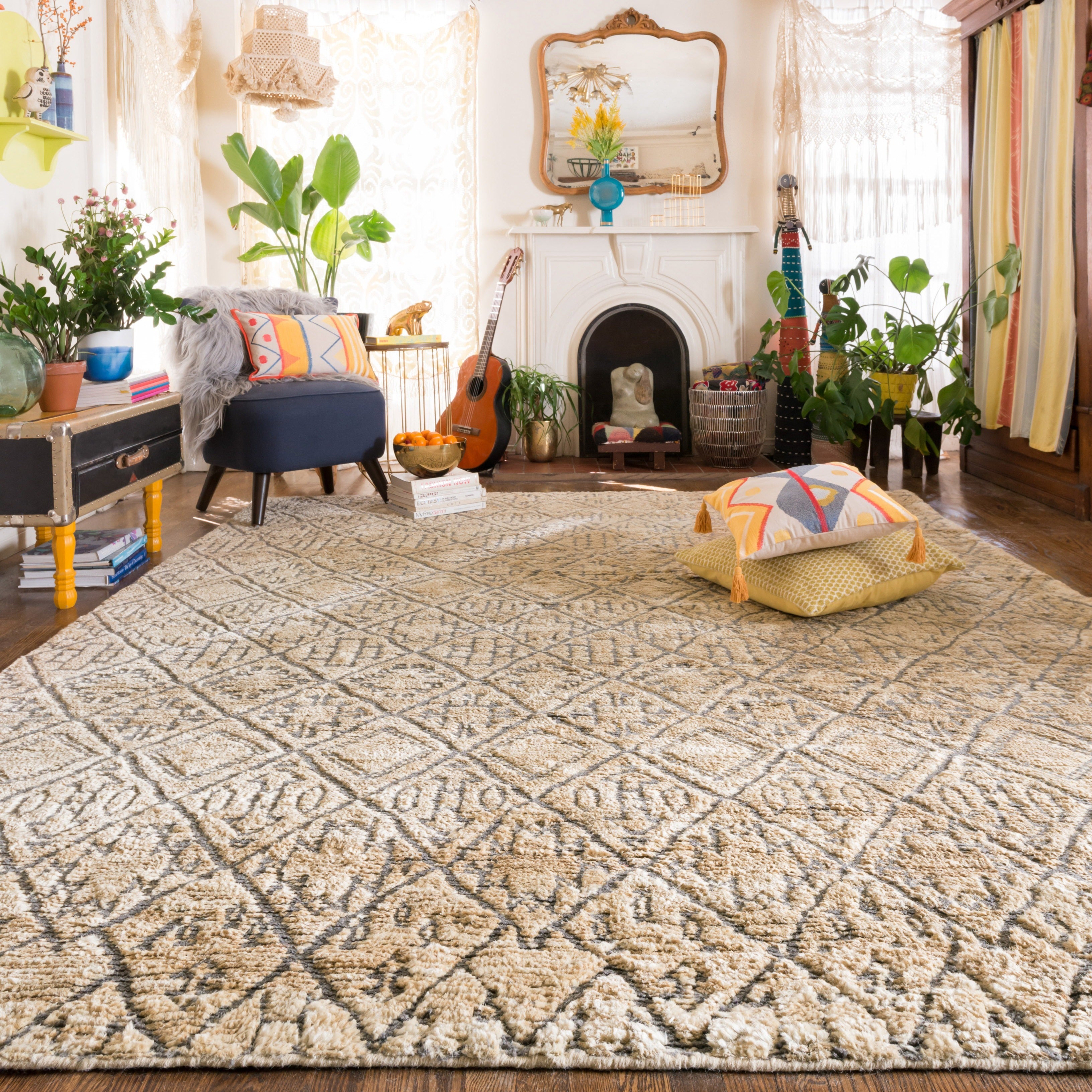 Hand Knotted Beige Grey Transitional Geometric Wool Jute Area Rug 96 X 136