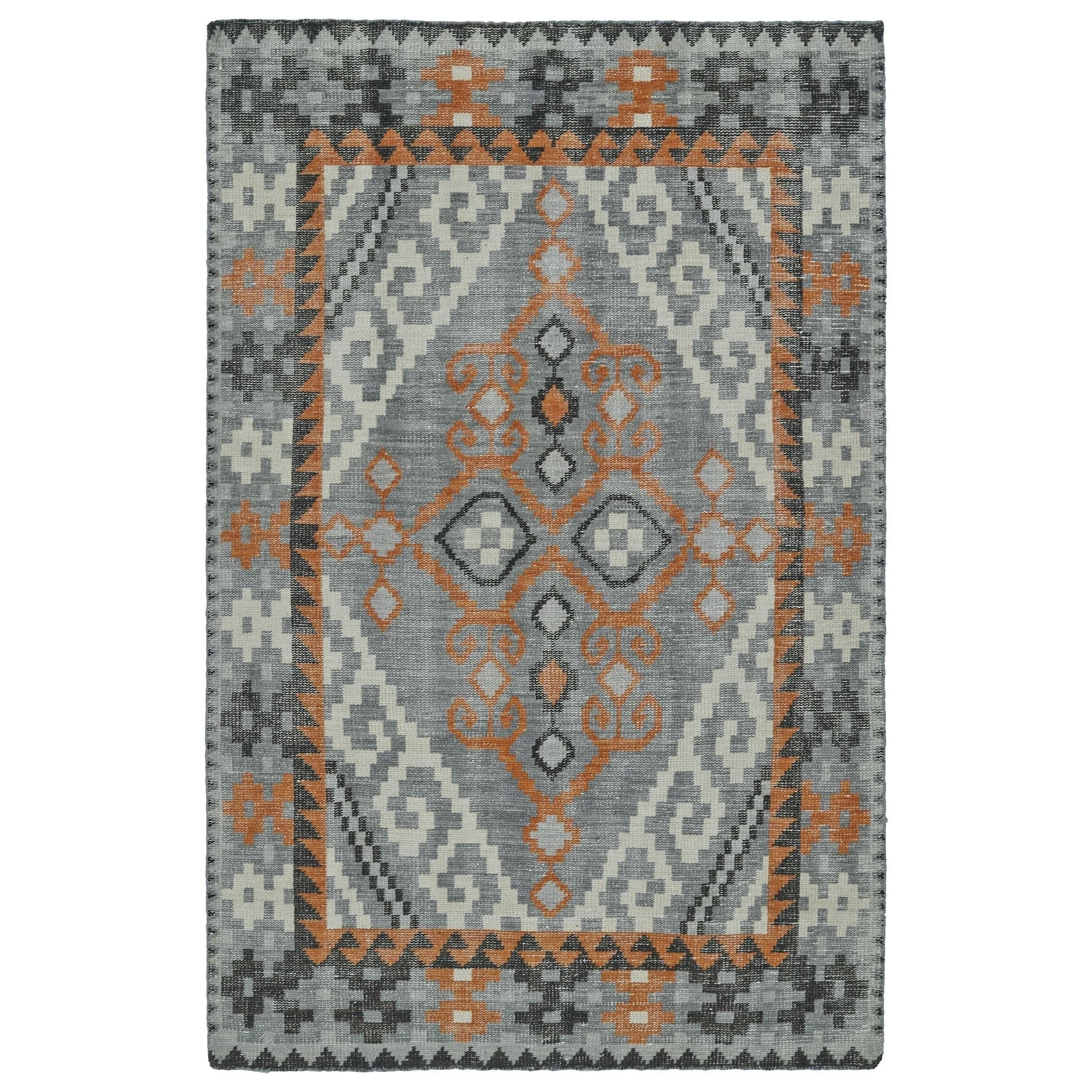 Hand Knotted Vintage Grey Medallion Kilim Rug 56 X 86