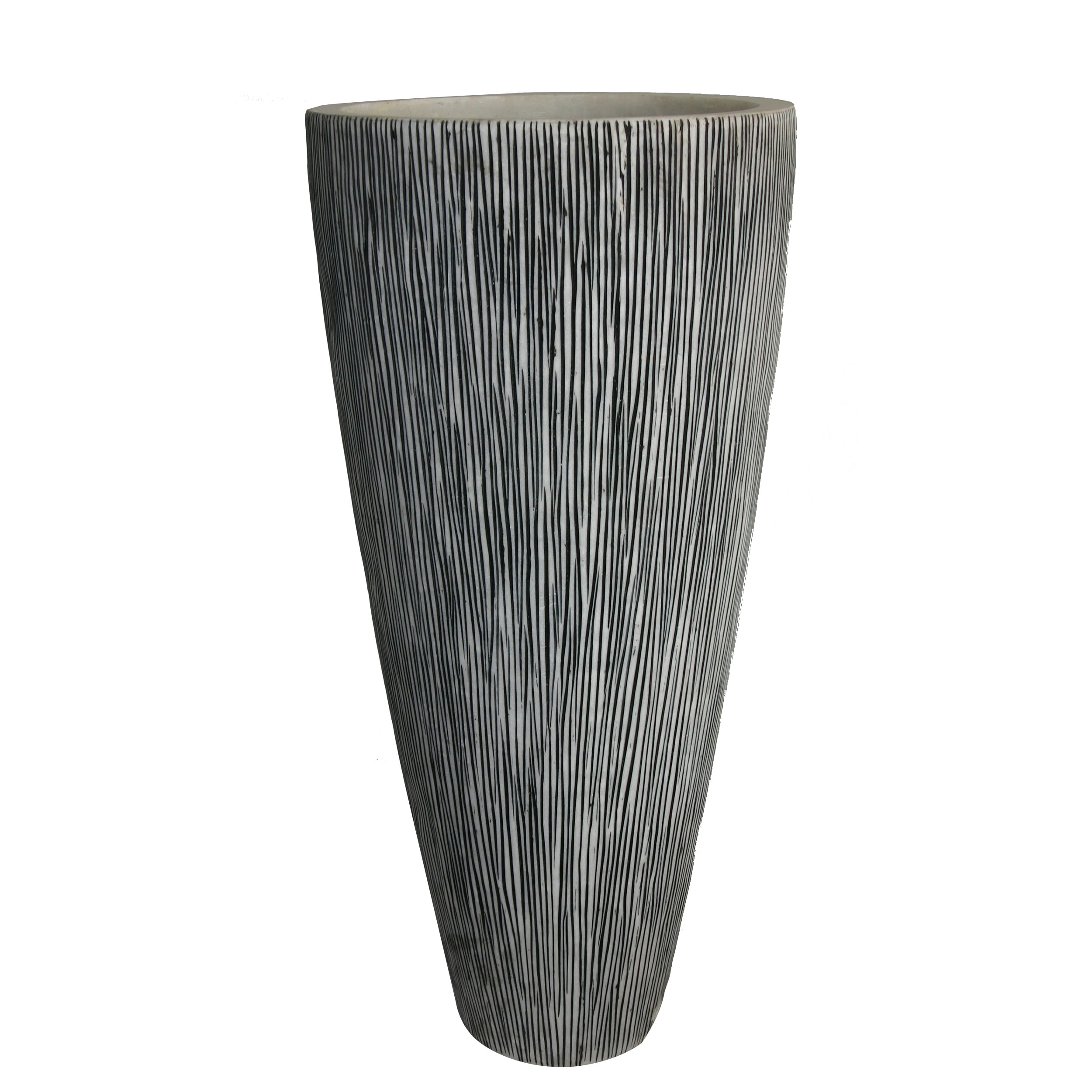 Hand Made Conical Ribbed Flower Vase Sandstone Planter White