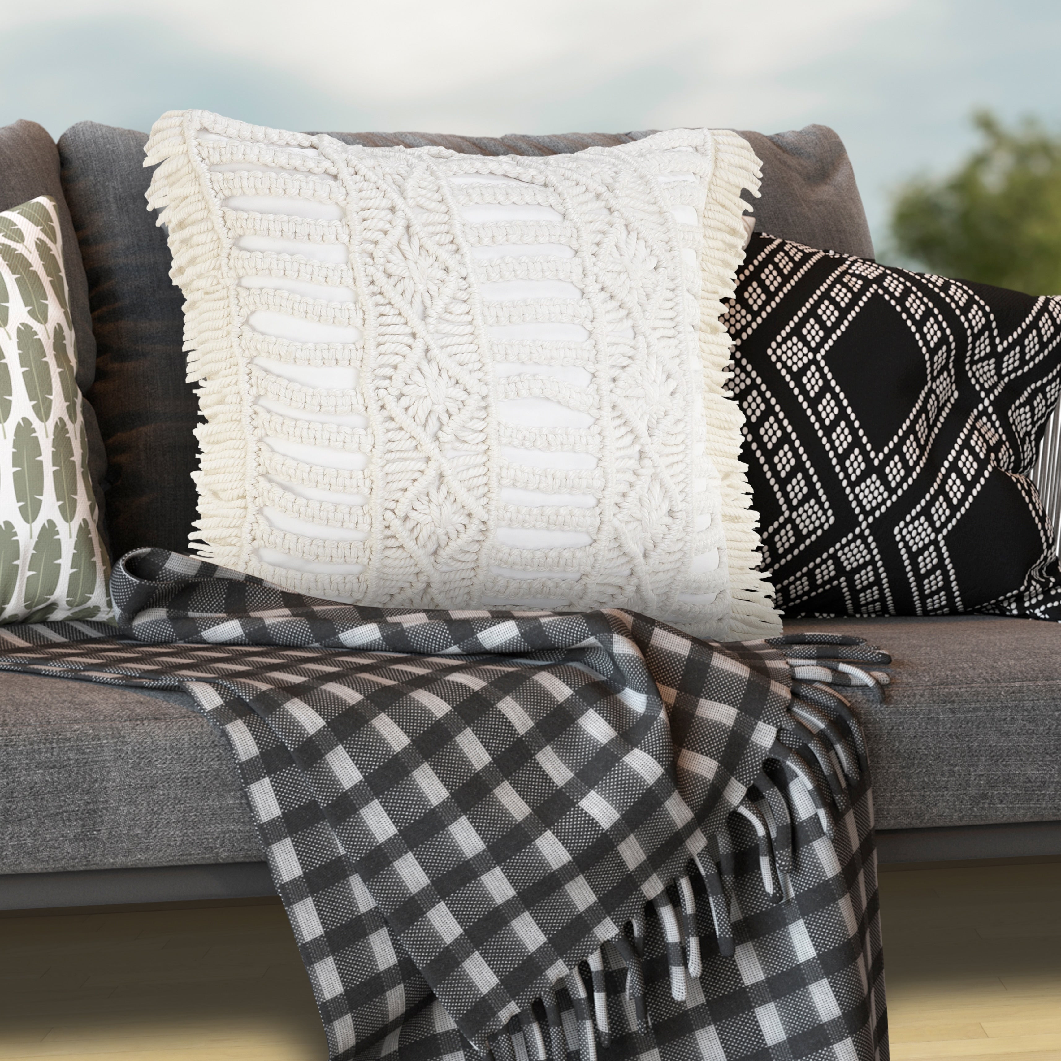 Hand Made Macrame Indoor Outdoor Throw Pillow