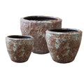 Hand Made Round Bowl Like Rocky Sandstone Planter Brown Set Of 3