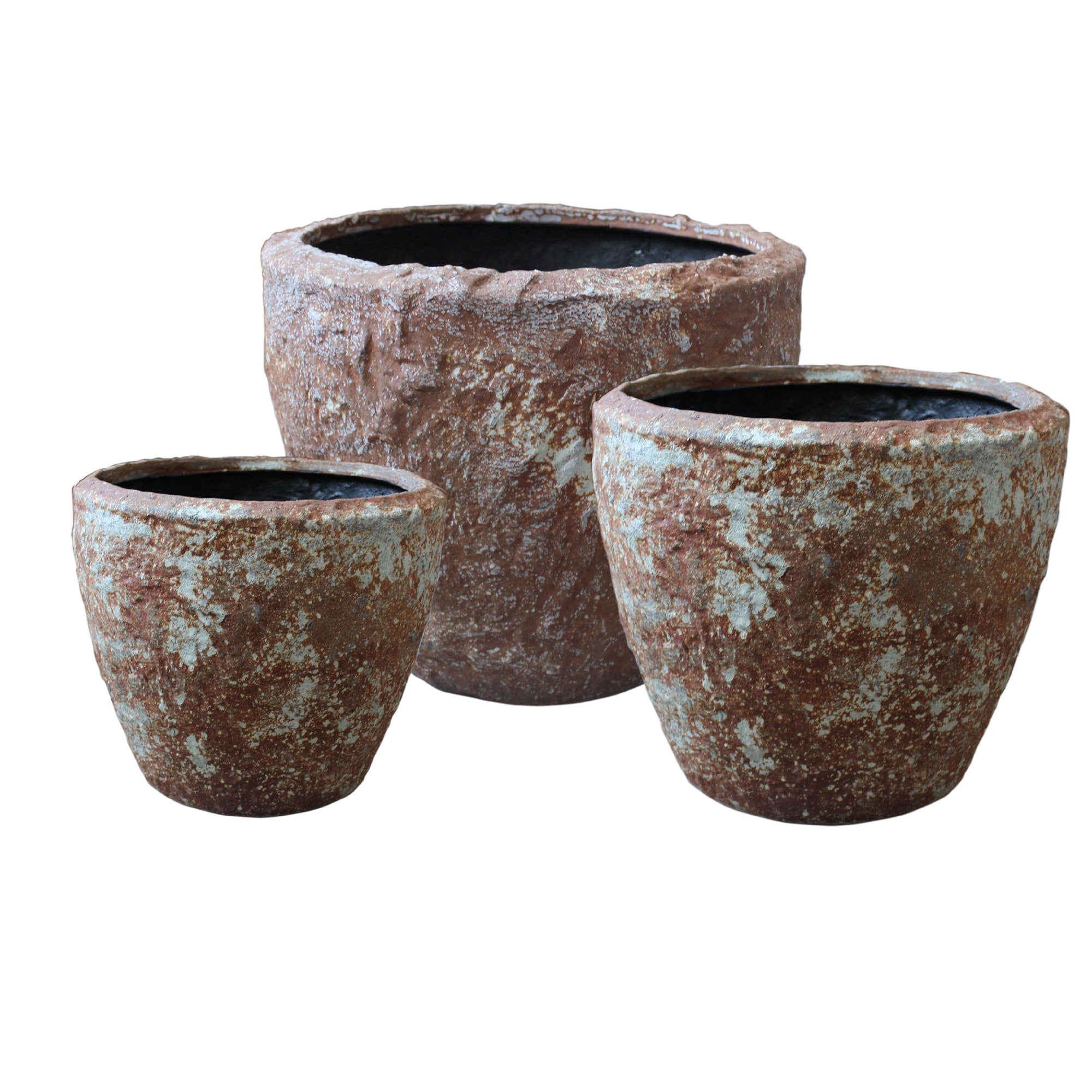 Hand Made Round Bowl Like Rocky Sandstone Planter Brown Set Of 3