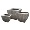 Hand Made Square Flower Pot With Ribbed Design White Set Of 3