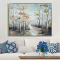 Hand Painted Acrylic Wall Art Fall Colorful Trees On A 47 X 35 Rectangular Canvas With A Champagne Wooden Frame