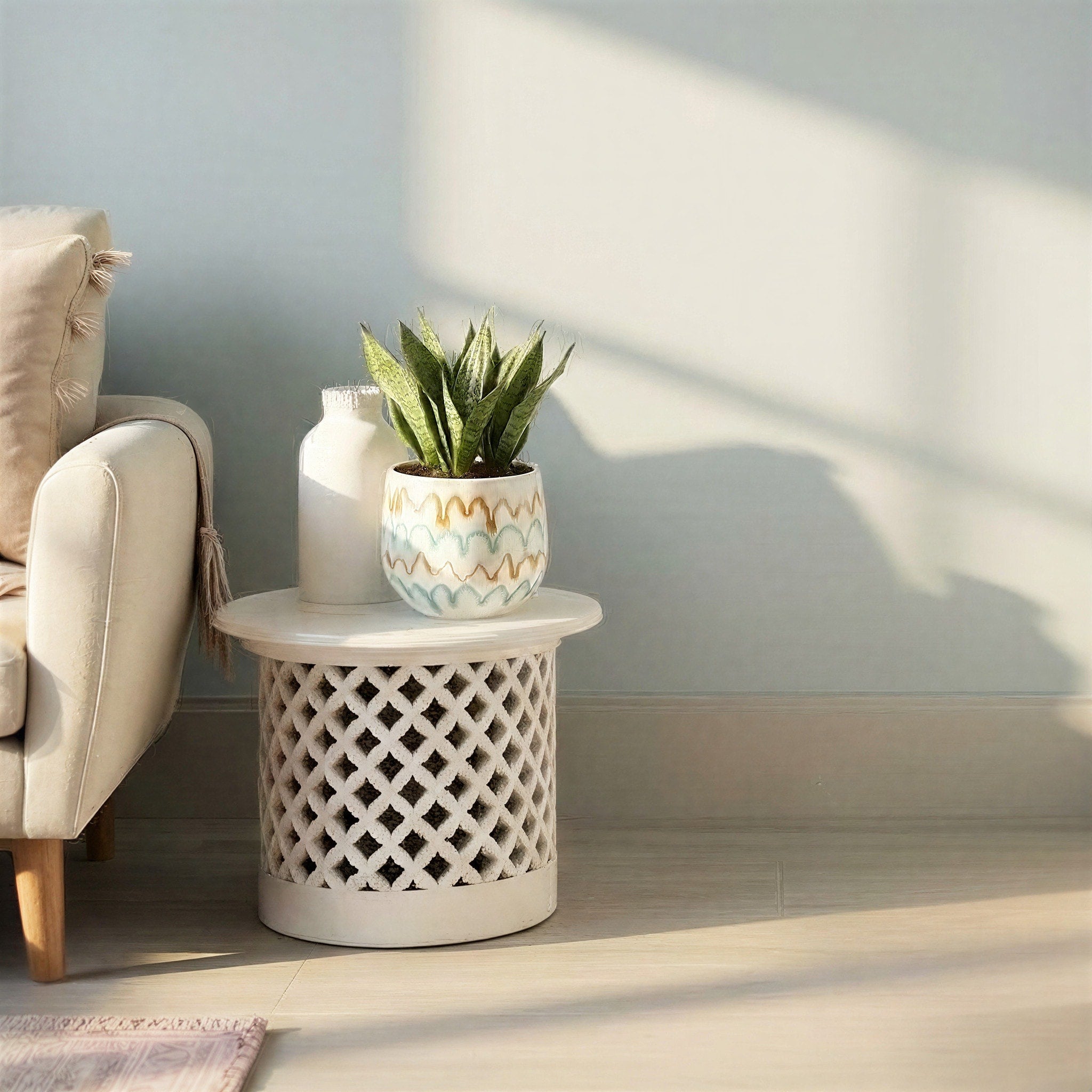 Hand Painted Stoneware Planter In Reactive Glaze 7.88 L X 7.88 W X 6.75 H