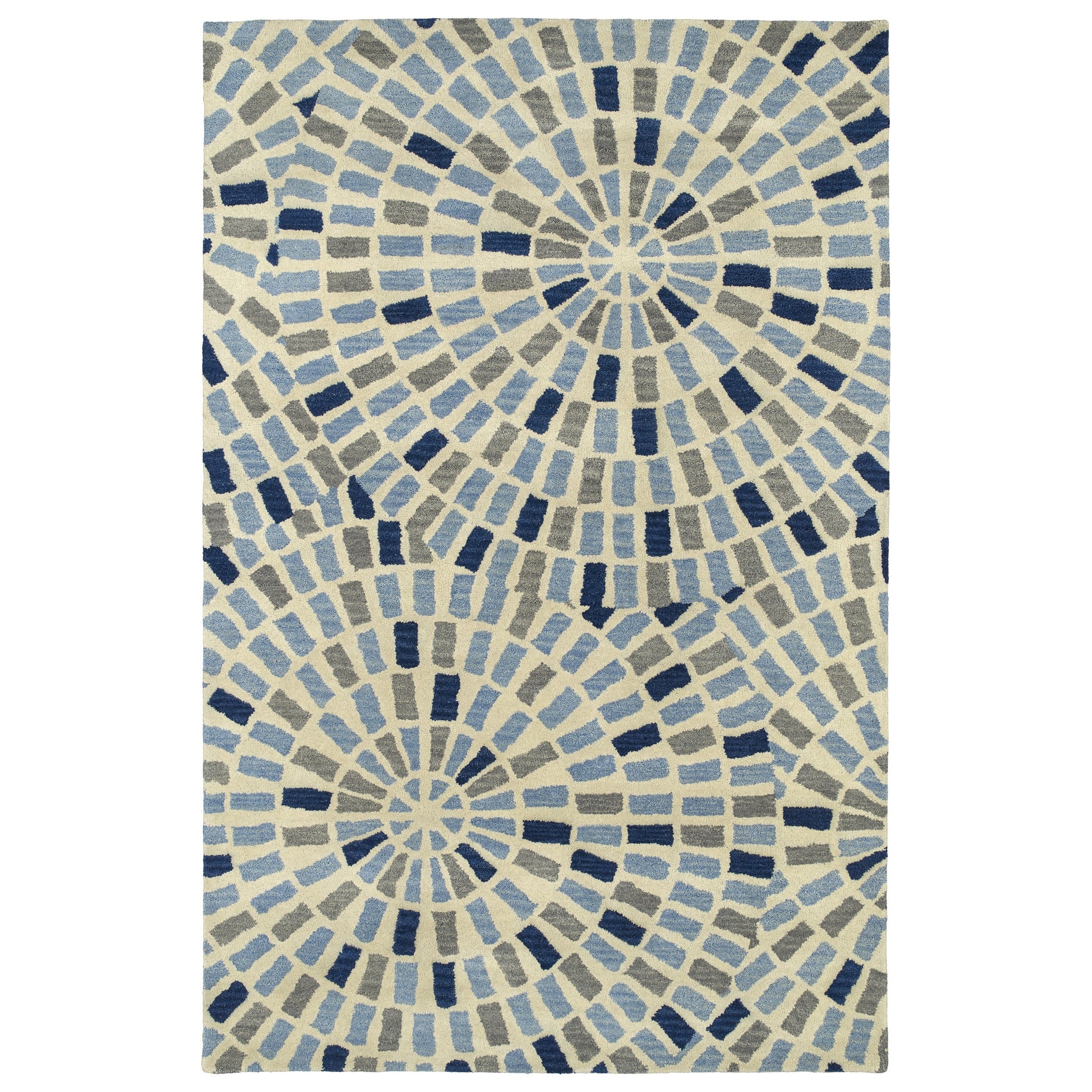 Hand Tufted Lola Mosaic Blue Cobblestone Wool Rug 96 X 13