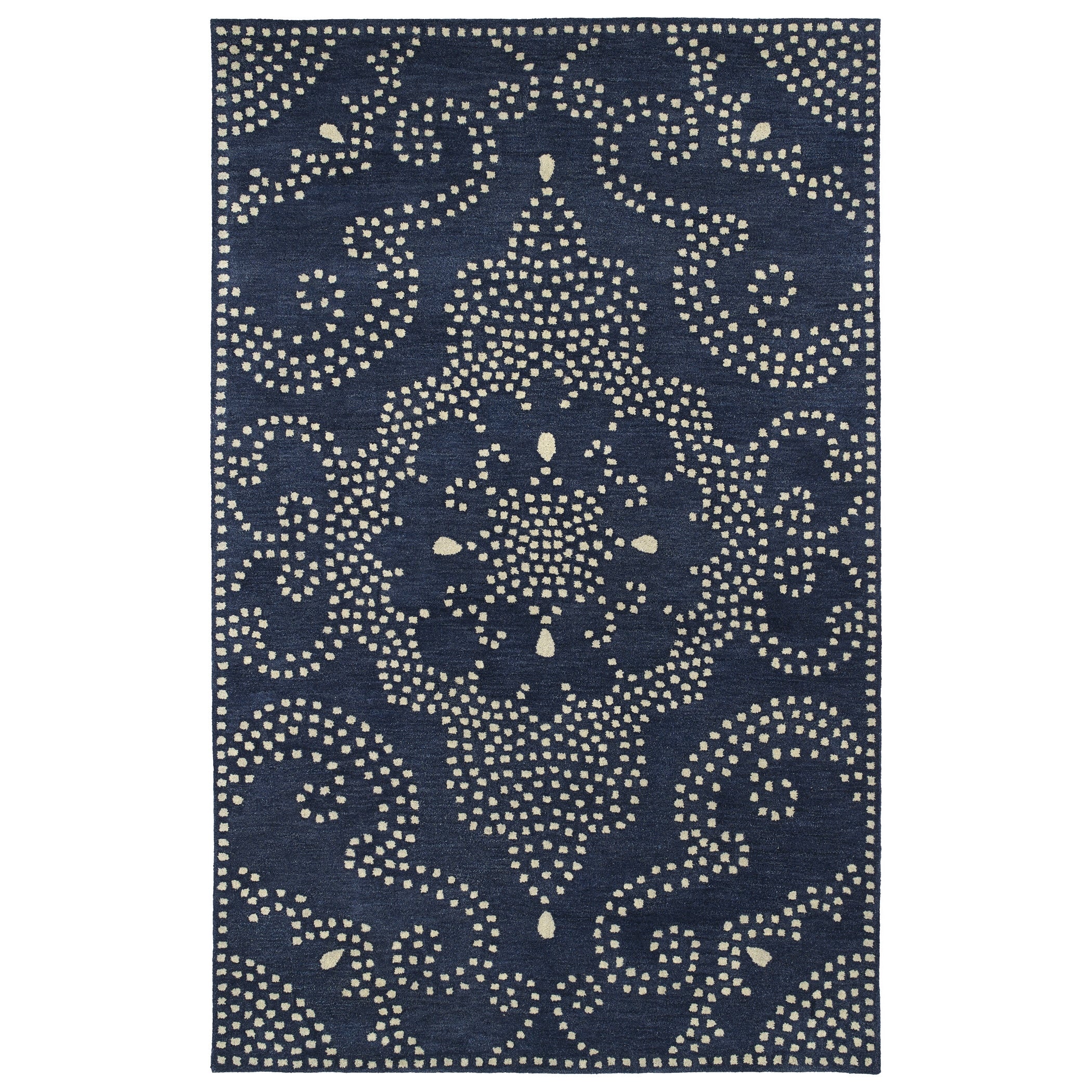 Hand Tufted Lola Mosaic Navy Medallion Wool Rug 96 X 13