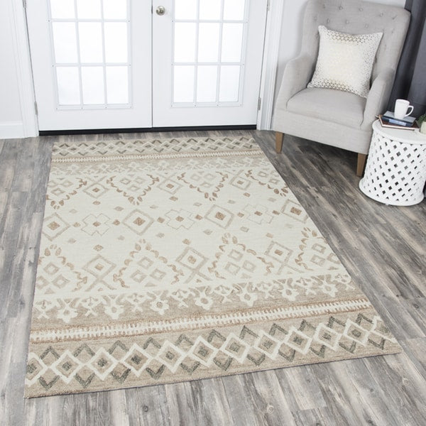Rizzy Home Hand Tufted Opulent Natural Wool Geometric Area Rug 10 X 13 10 X 13