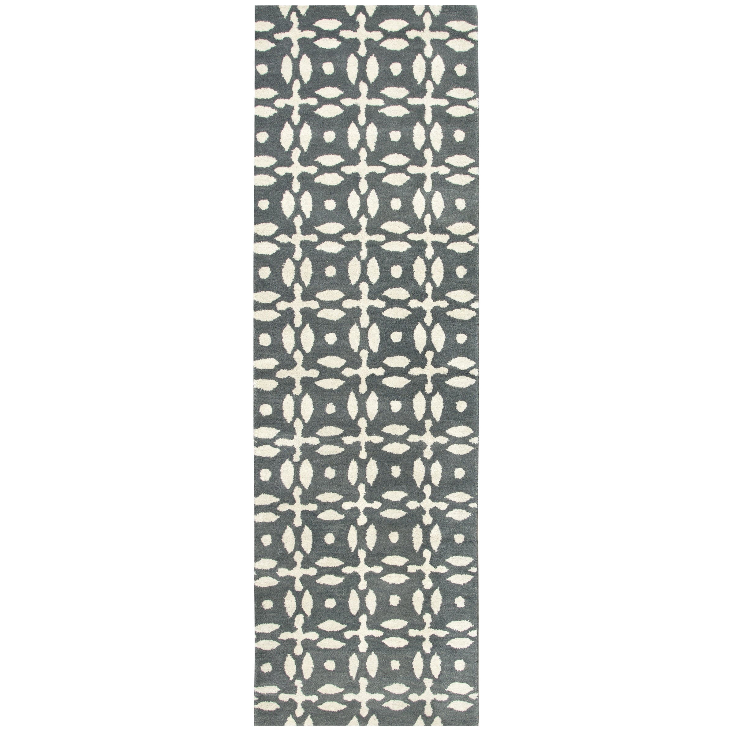 Hand Tufted Opus Grey Wool Print Runner Area Rug 26 X 8 26 X 8