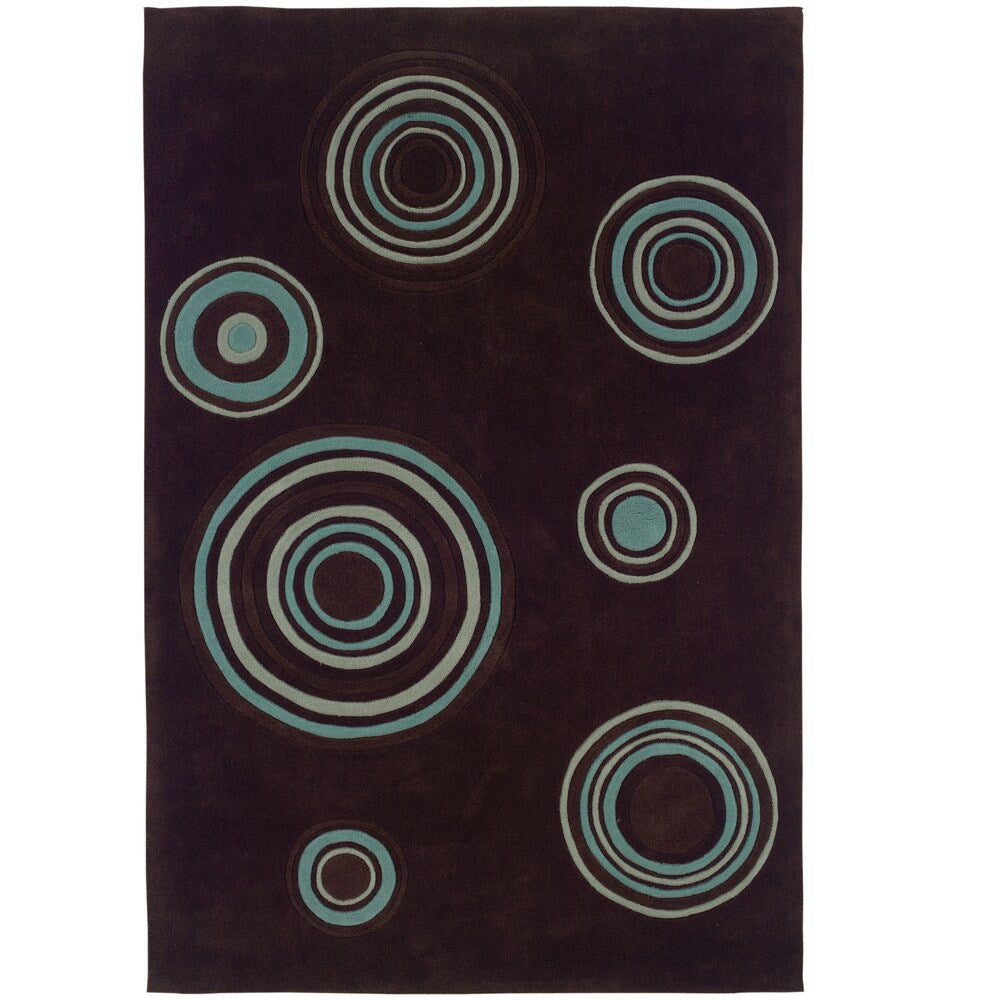 Hand Tufted Trio Collection Bullseye Brown Blue Polyester Rug 8 X 10 8 X 10