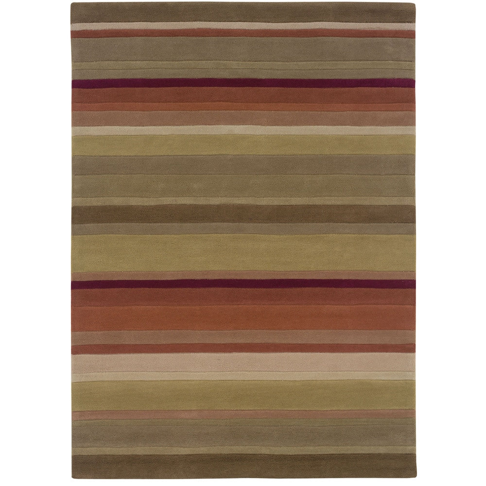 Hand Tufted Trio Collection Stripe Green Rust Polyester Rug 8 X 10 8 X 10