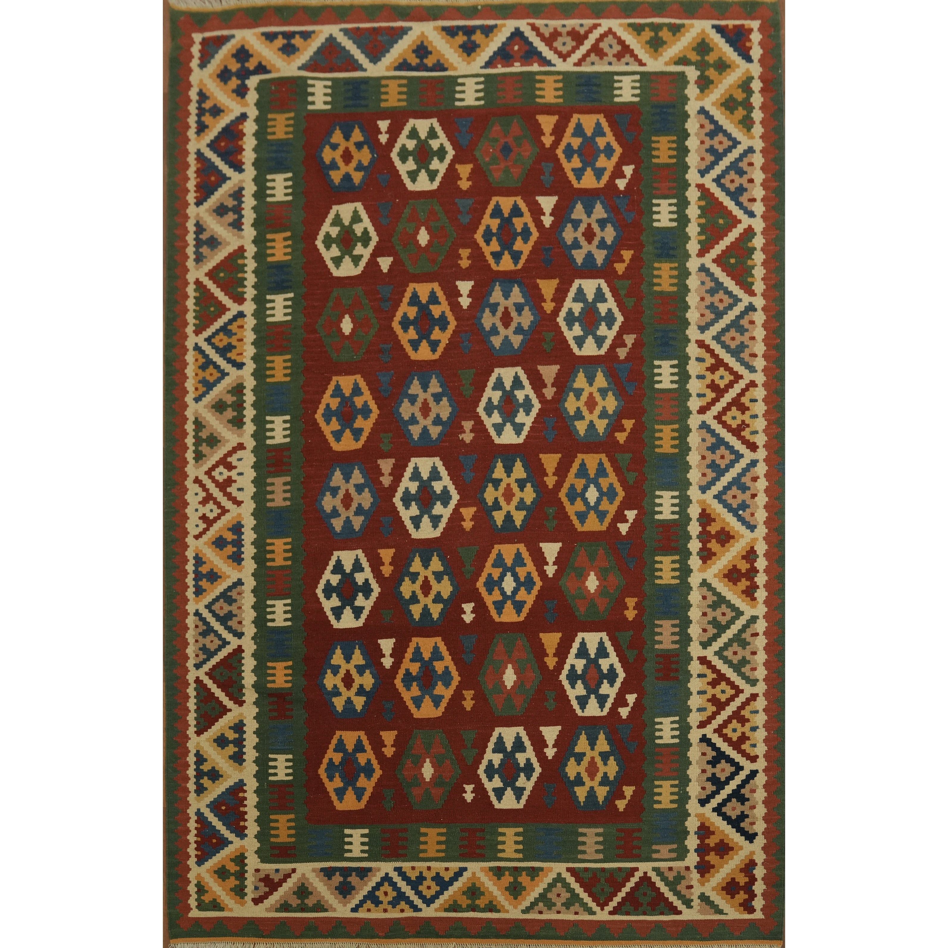 Hand Woven Oriental 100 Wool Carpet Southwestern All Over Red Kilim Area Rug 8 6 X 5 7