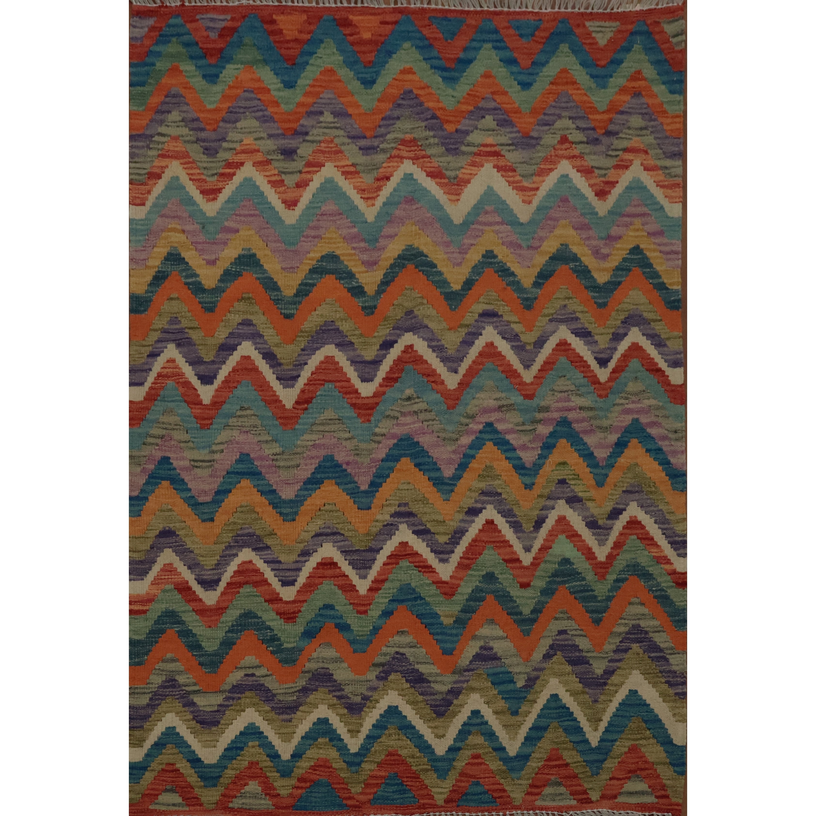 Hand Woven Oriental 100 Wool Carpet Southwestern Geometric Multi Colored Kilim Area Rug 5 0 X 3 5