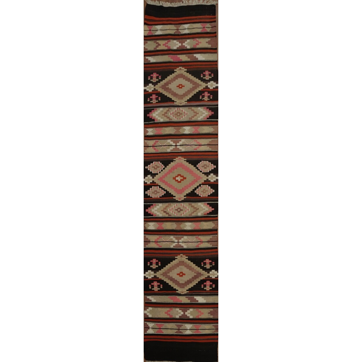 Hand Woven Oriental 100 Wool Carpet Southwestern Geometric Multi Colored Kilim Runner Rug 12 7 X 2 7
