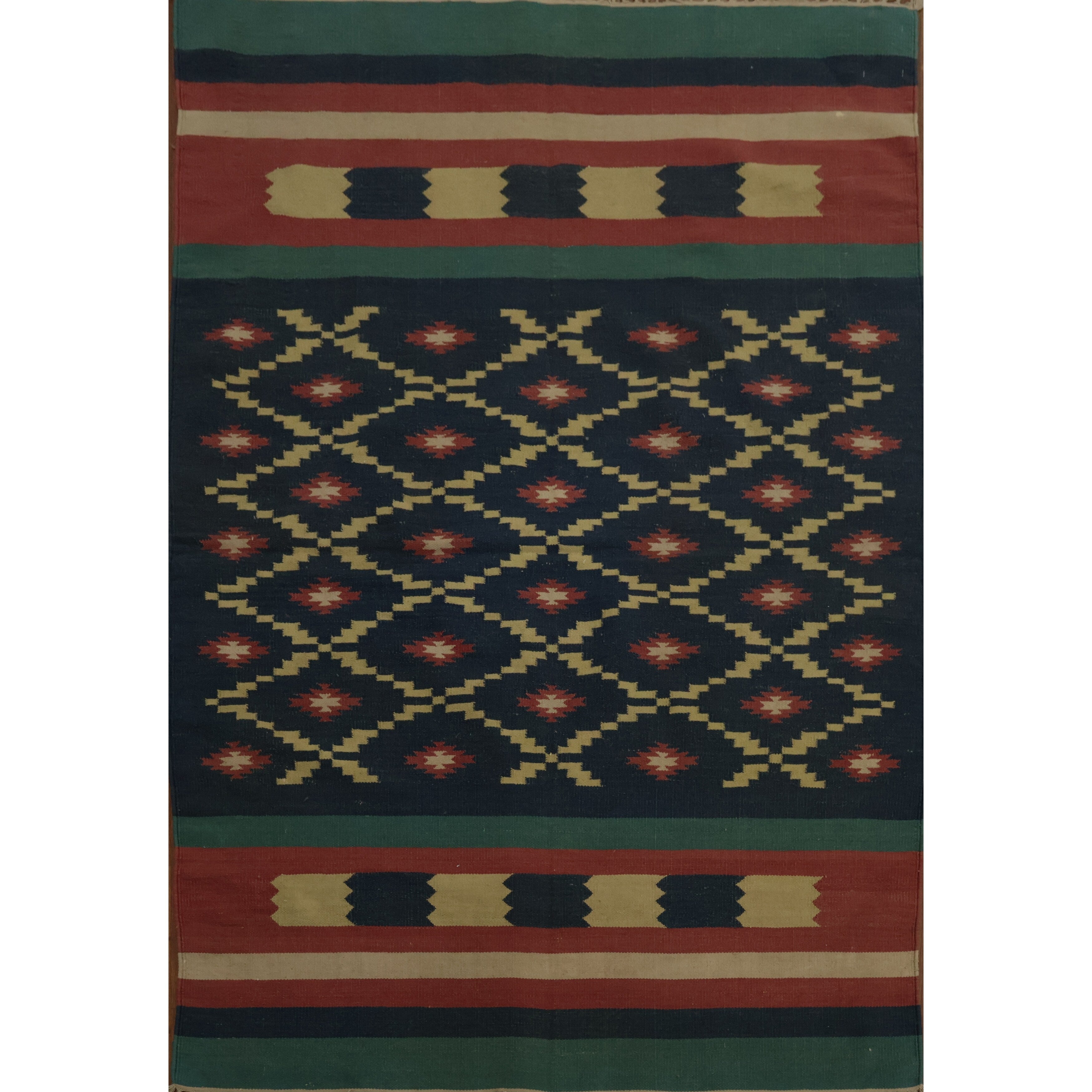 Hand Woven Oriental 100 Wool Carpet Southwestern Geometric Navy Blue Blues Kilim Area Rug 6 2 X 4 3