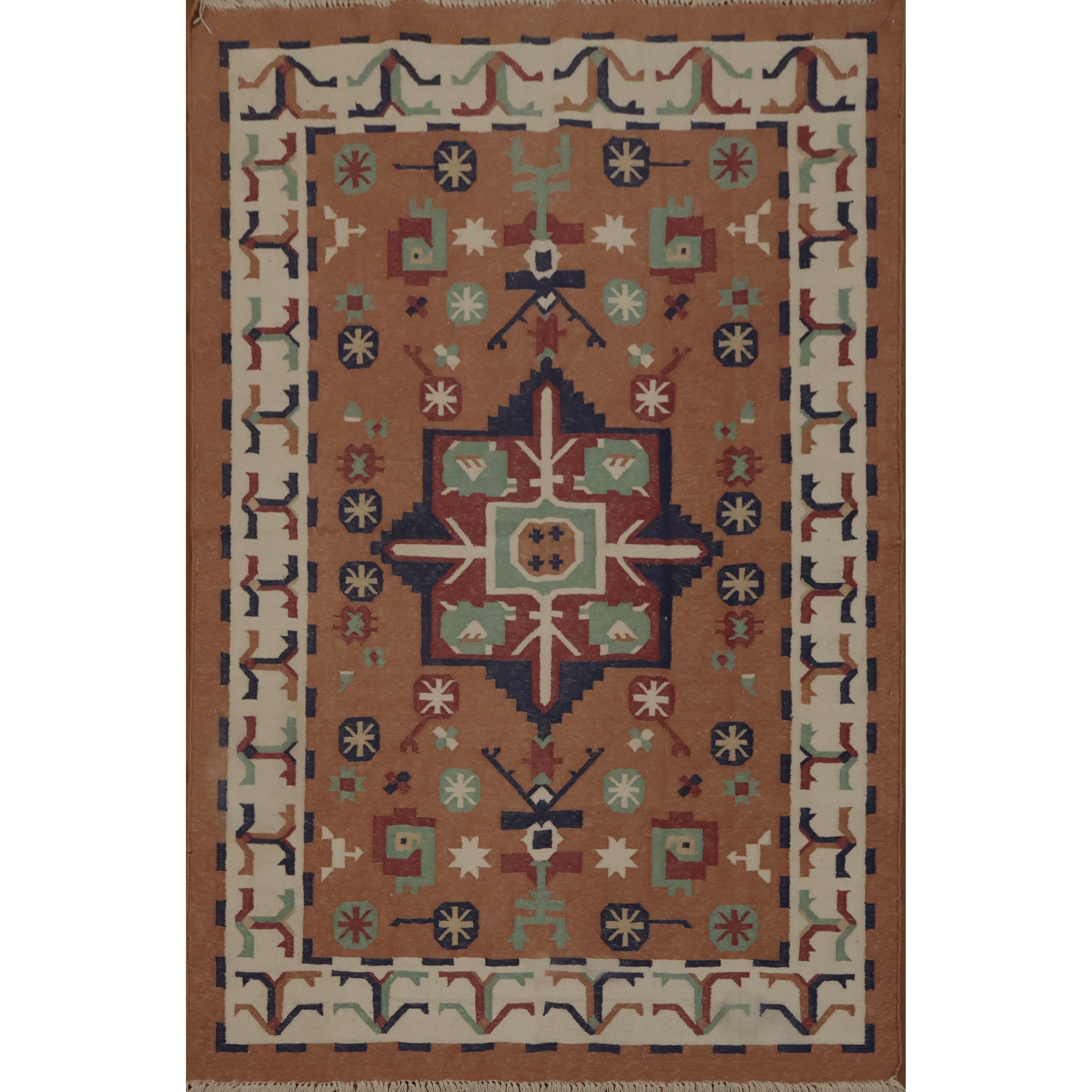 Hand Woven Oriental 100 Wool Carpet Southwestern Geometric Oranges Rust Kilim Area Rug 5 8 X 3 9