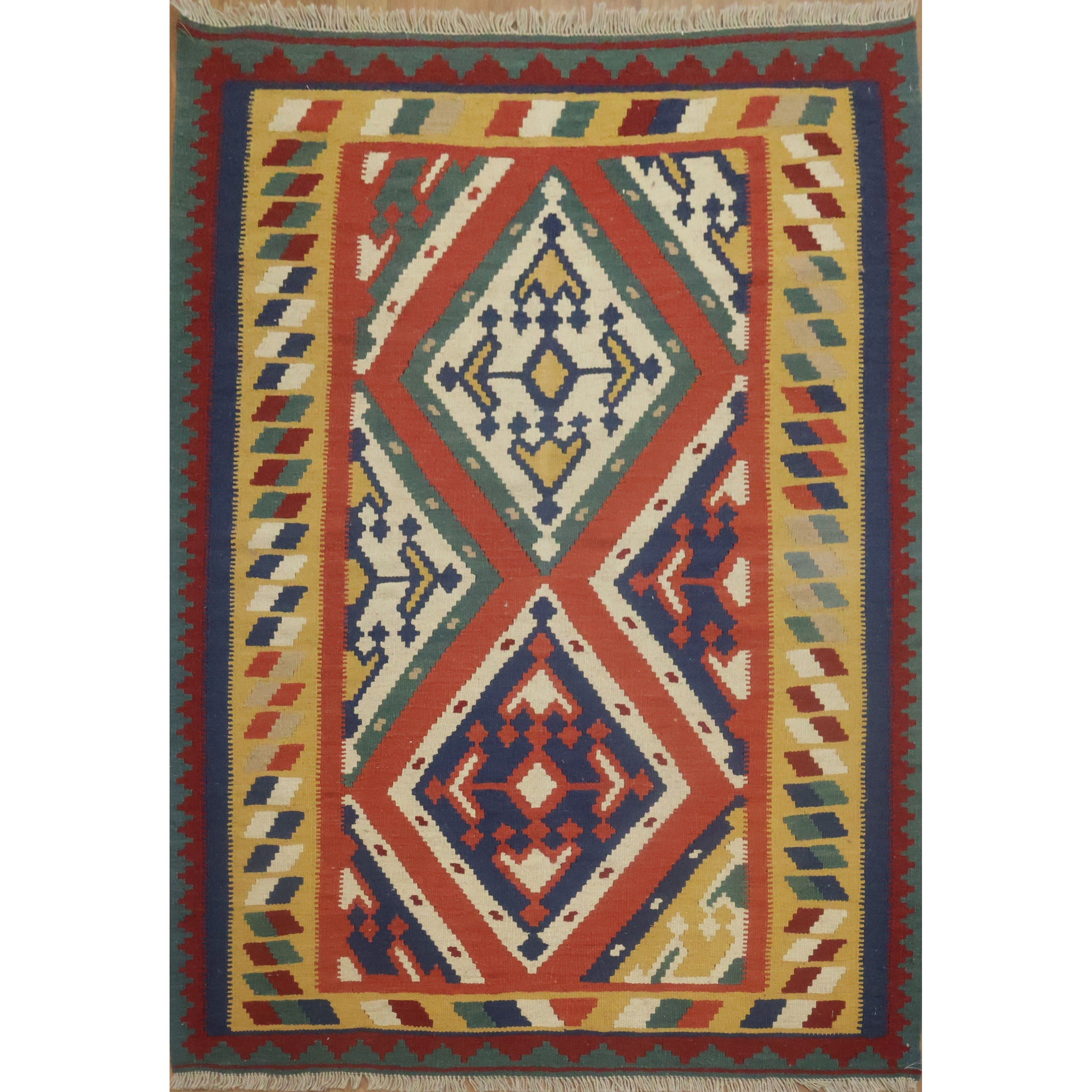 Hand Woven Oriental 100 Wool Carpet Southwestern Geometric Oranges Rust Kilim Area Rug 5 11 X 4 1