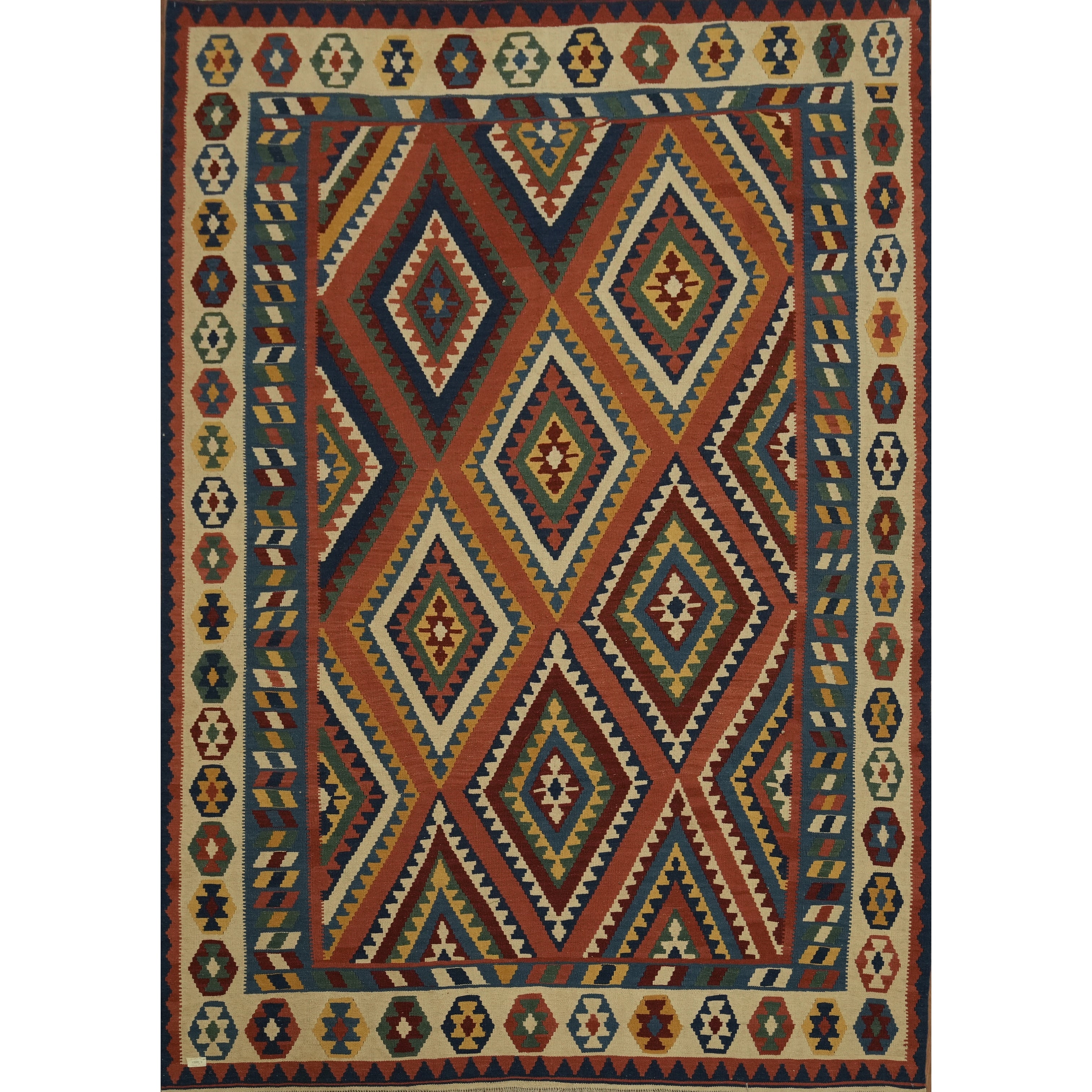 Hand Woven Oriental 100 Wool Carpet Southwestern Geometric Oranges Rust Kilim Area Rug 9 7 X 6 9