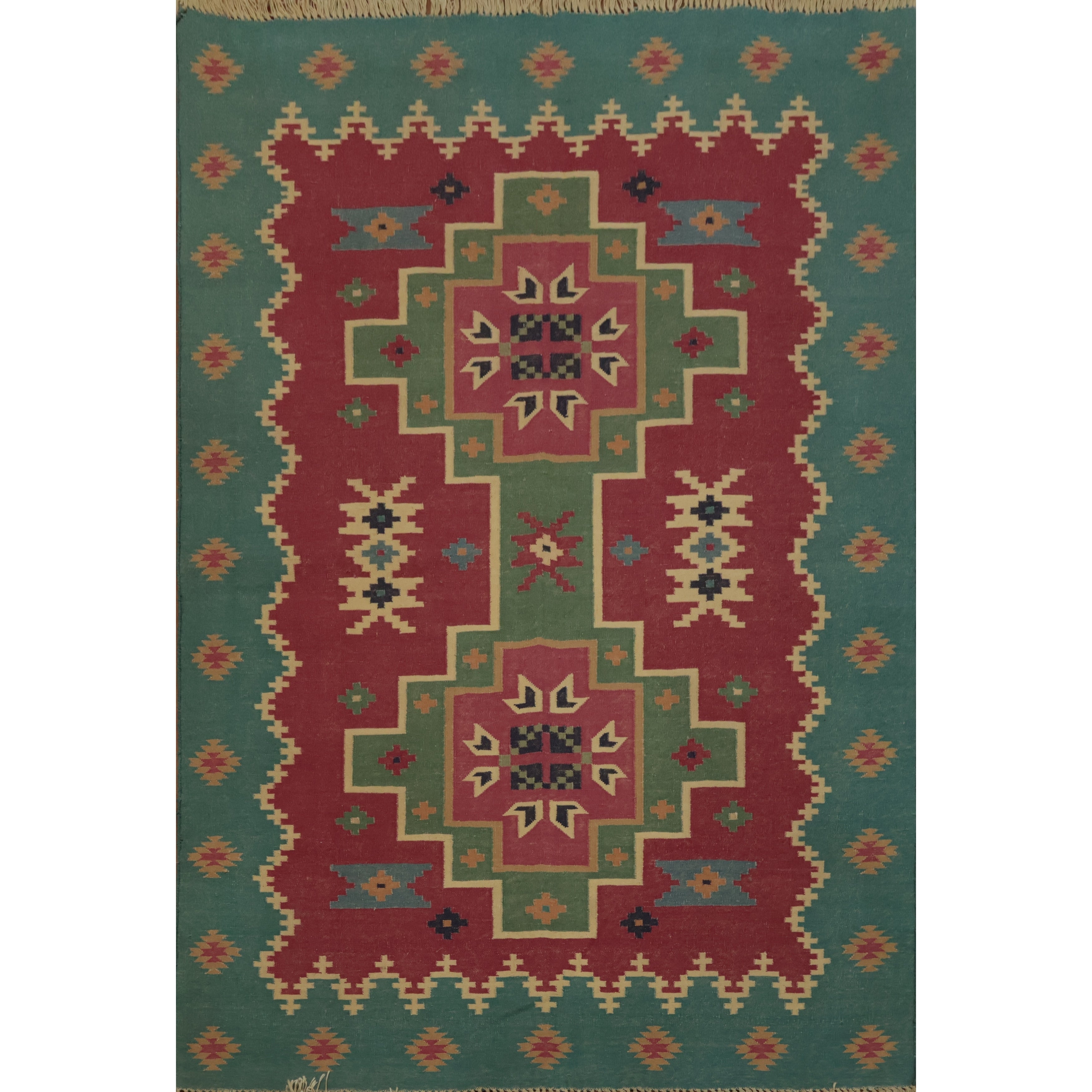 Hand Woven Oriental 100 Wool Carpet Southwestern Geometric Pink Kilim Area Rug 5 11 X 4 0