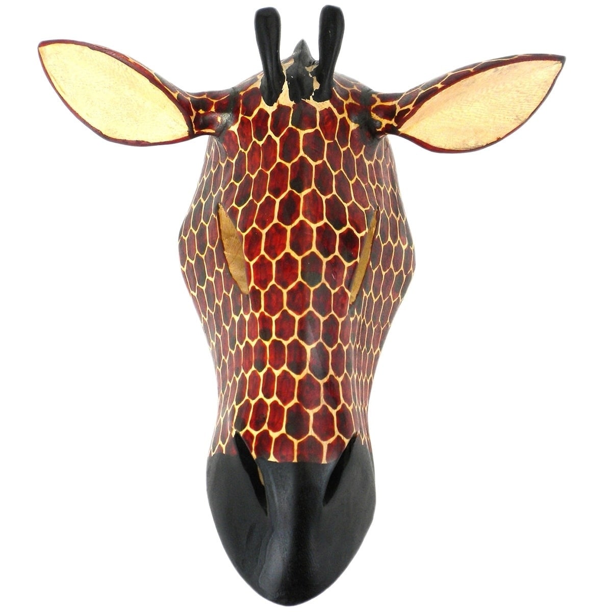 Hand Carved Wood African Giraffe Mask Handmade In Kenya Red