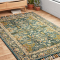Hand Hooked Blue Green Traditional Wool Rug With Fringe 93 X 13