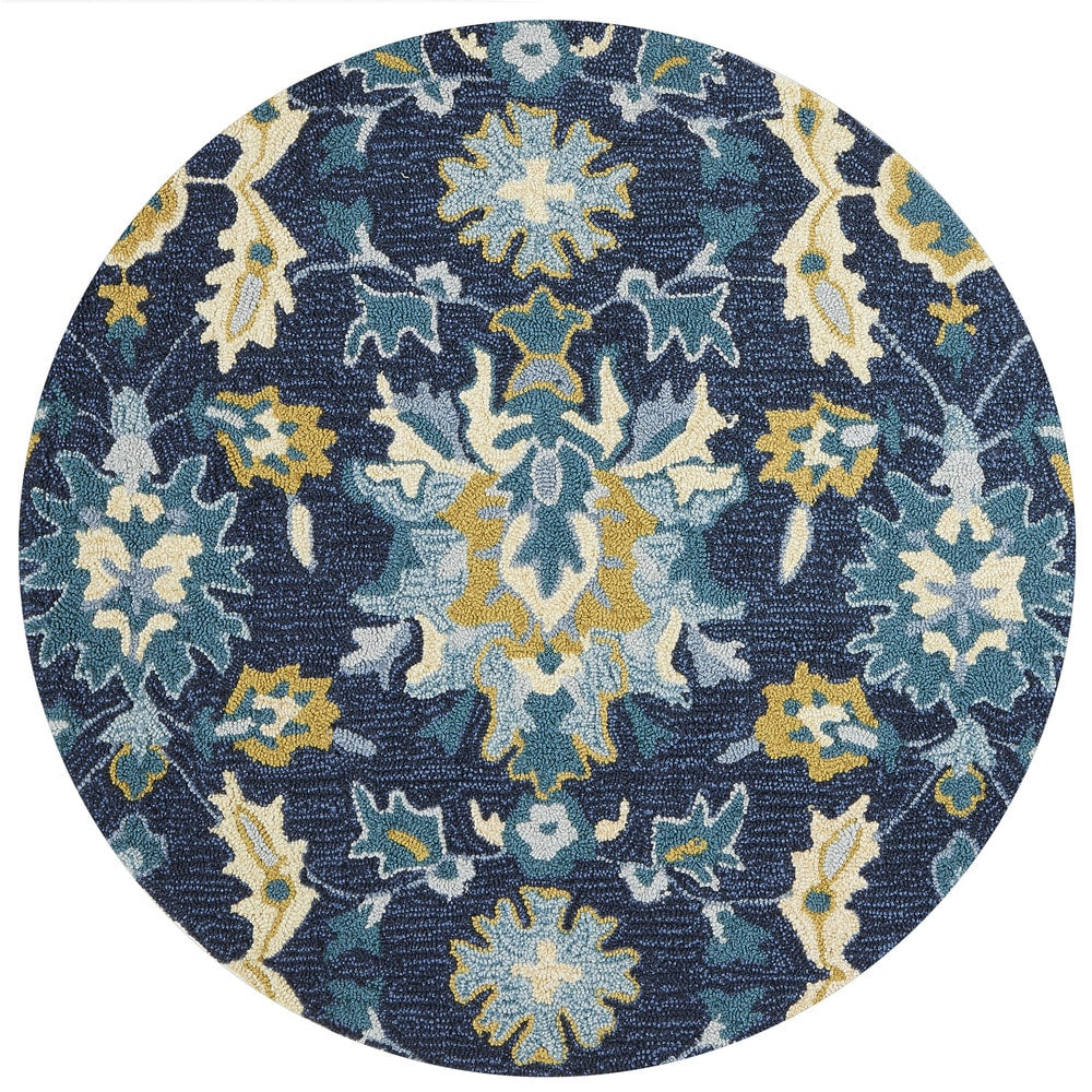 Hand Hooked Charlotte Blue Ocean Rug 3 X 3 Round 3 X 3