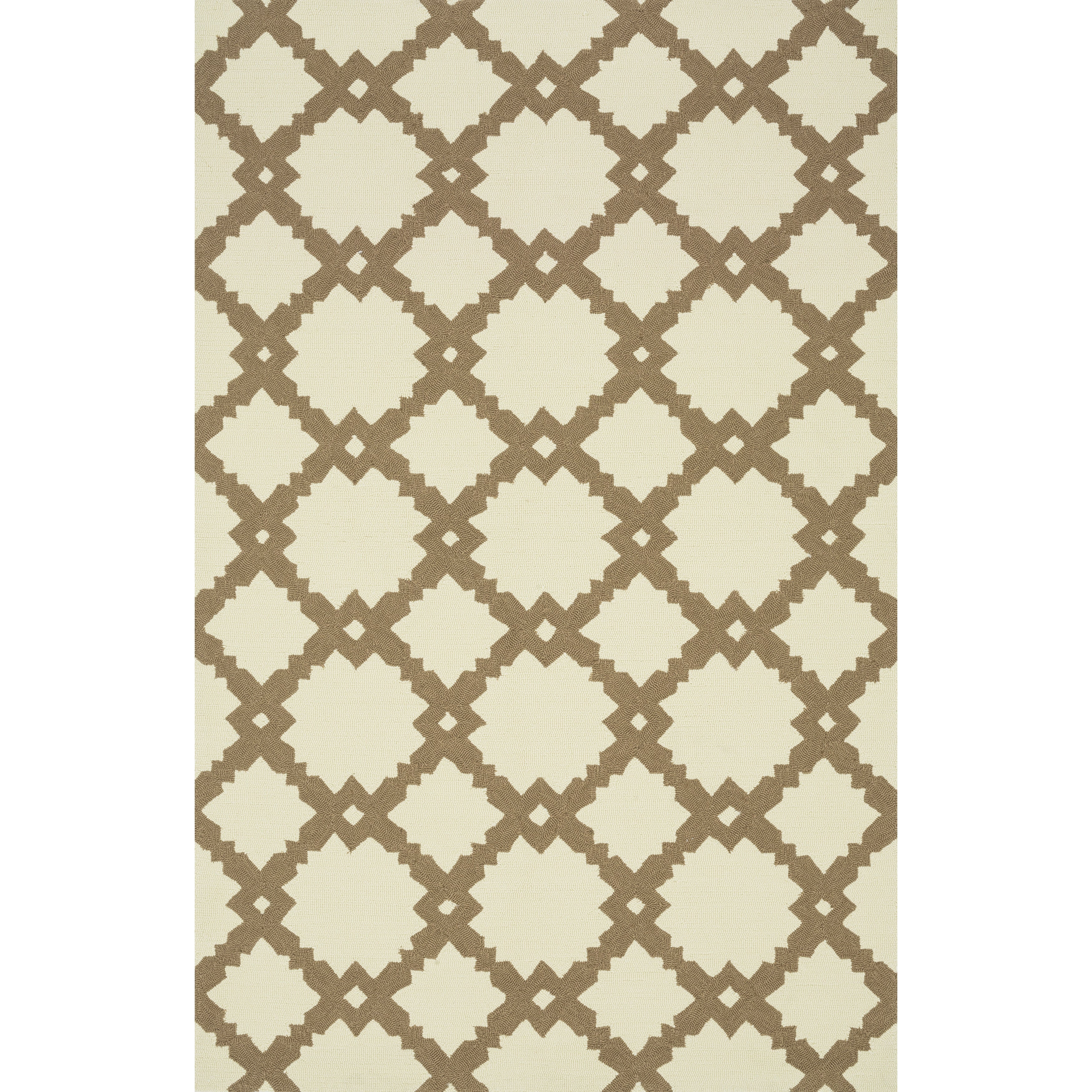 Indoor Outdoor Hand Hooked Ivory Taupe Trellis Rug 93 X 13