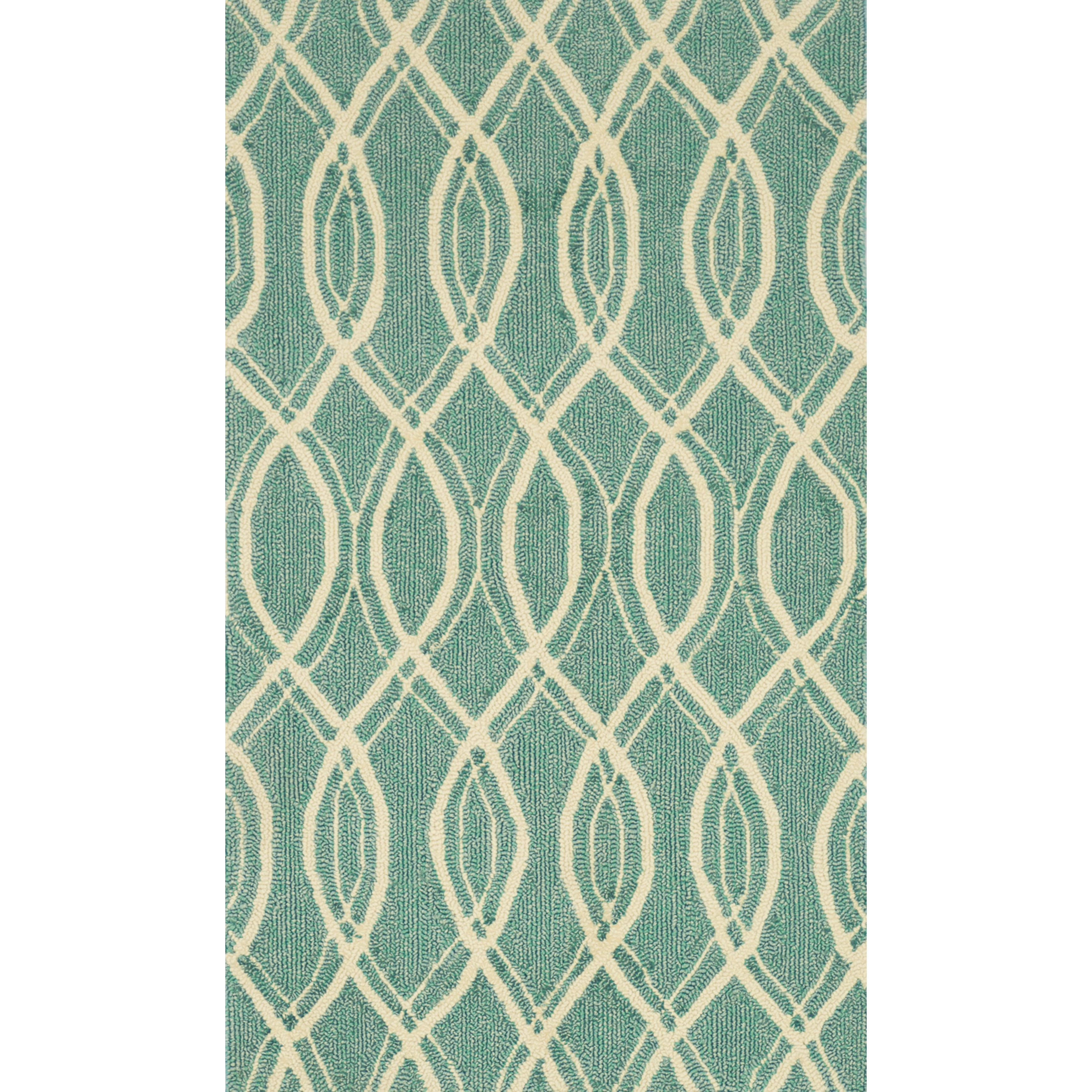 Hand Hooked Indoor Outdoor Capri Turquoise Rug 23 X 39