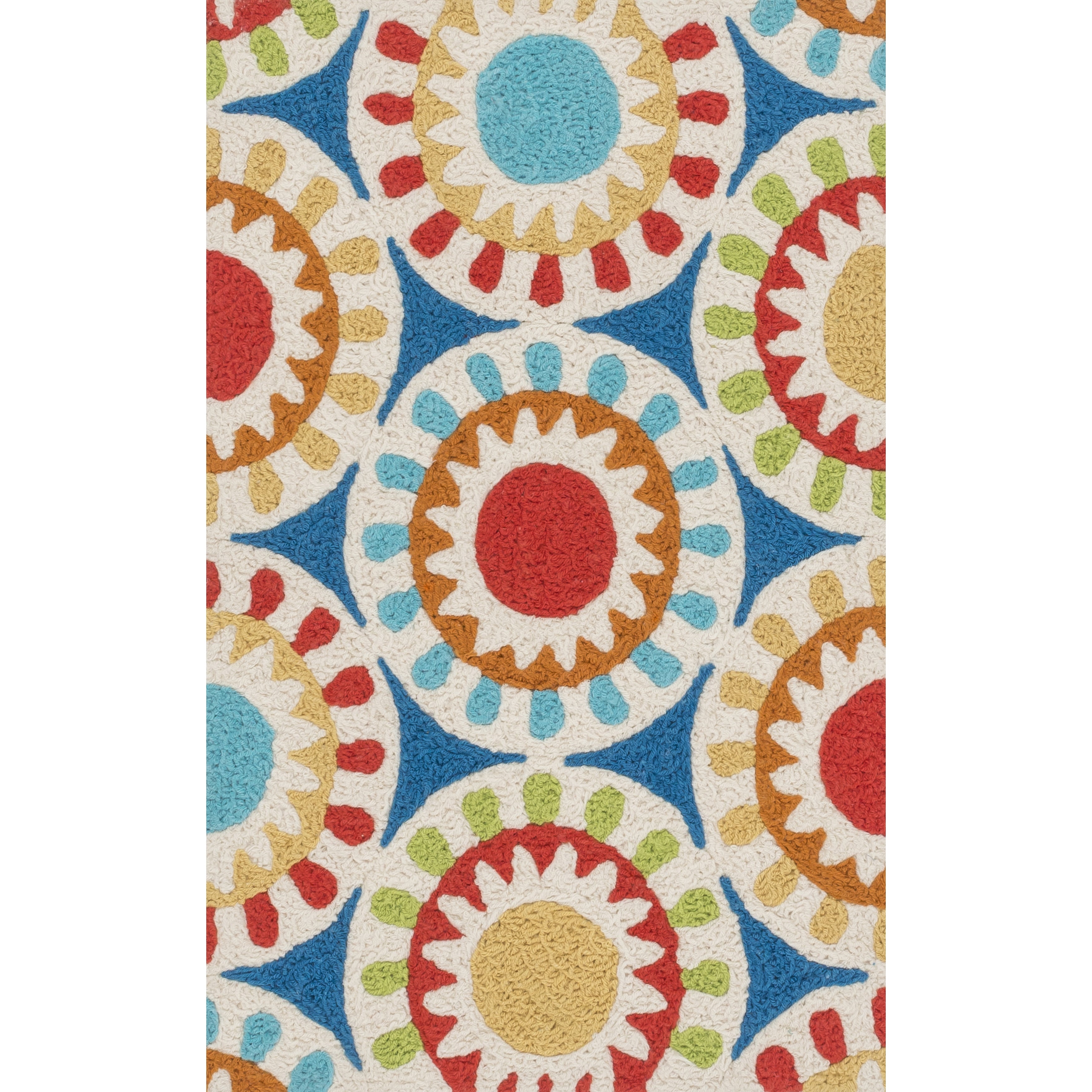 Hand Hooked Marcy Blue Multi Medallion Hearth Rug