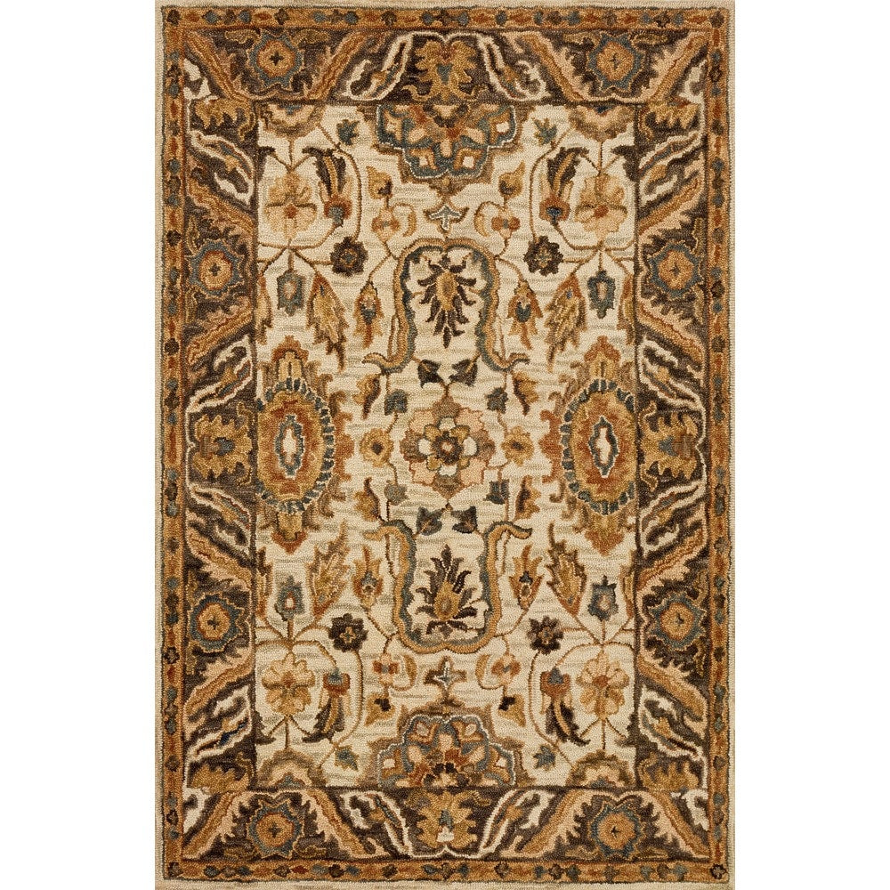 Hand Hooked Owen Ivory Dark Taupe Wool Rug 79 X 99